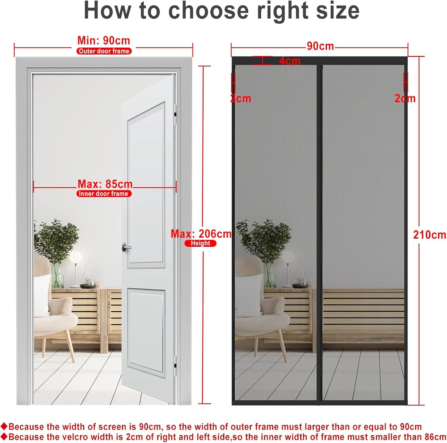 Magnetischer Insektenschutzvorhang für Türen, 90x210cm Schwarz
