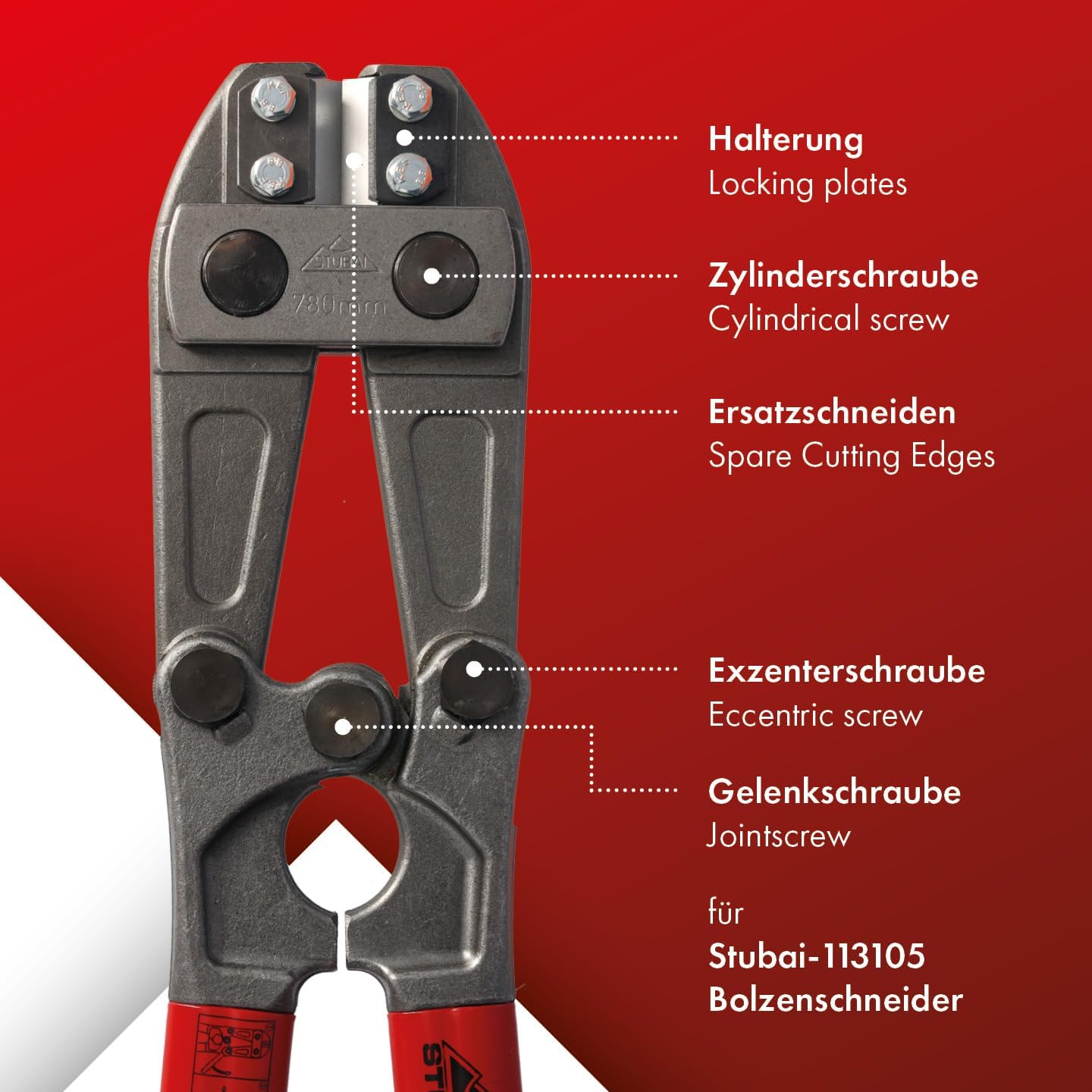 Bolzenschneider mit Dreikantschneiden, 920 mm Dreikantschneider