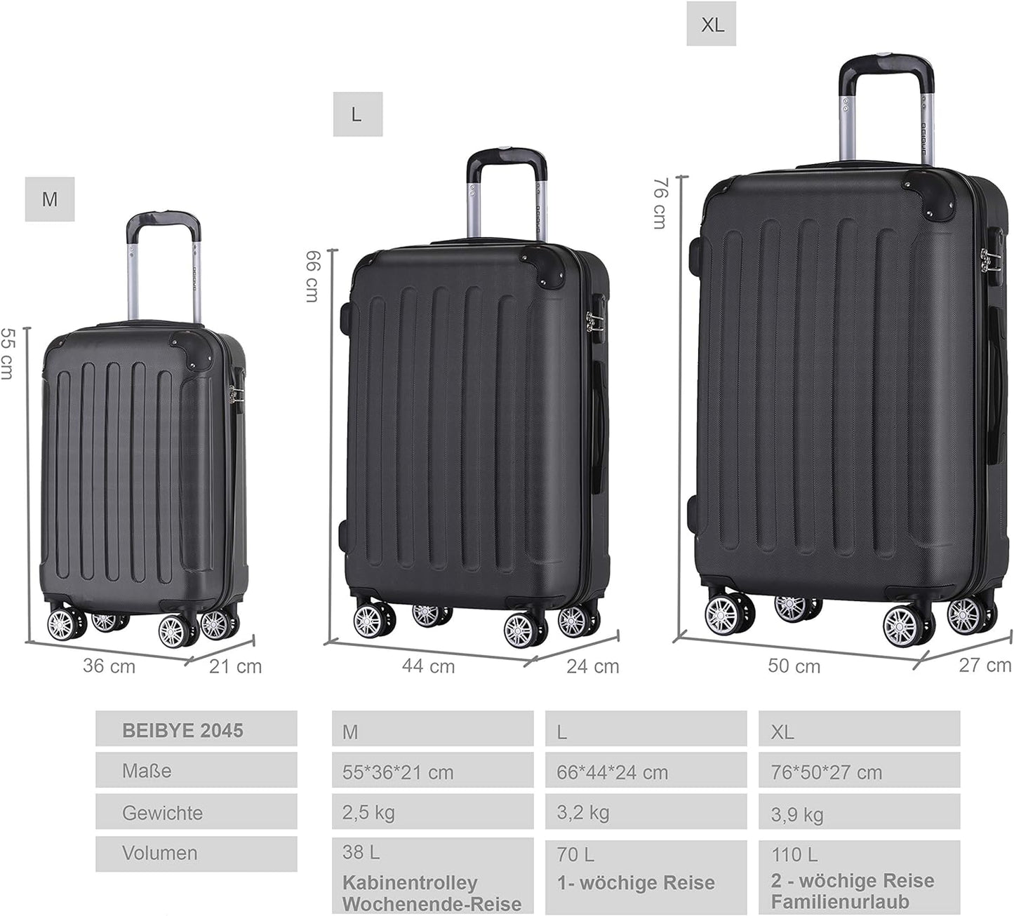 Reisekoffer Set 2045, Schwarz