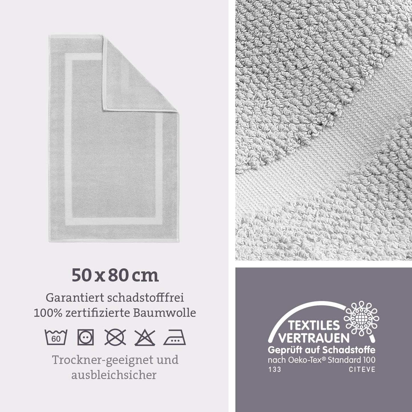 2er-Pack Badvorleger, 50 x 80 cm (Rechteckig) 2er Pack Silbergrau