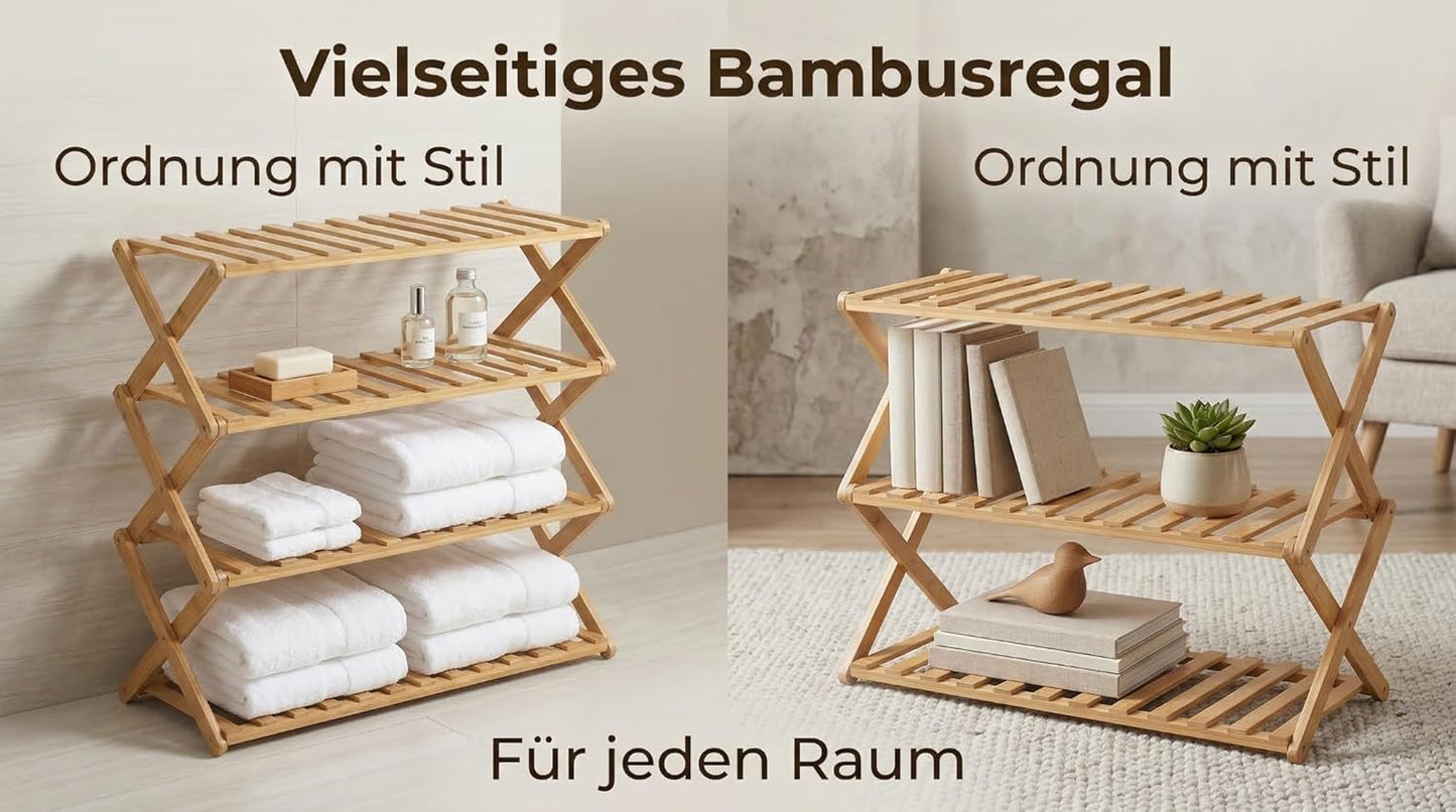 Bambus Schuhregal, klappbar (4-stöckig), 4-stufig
