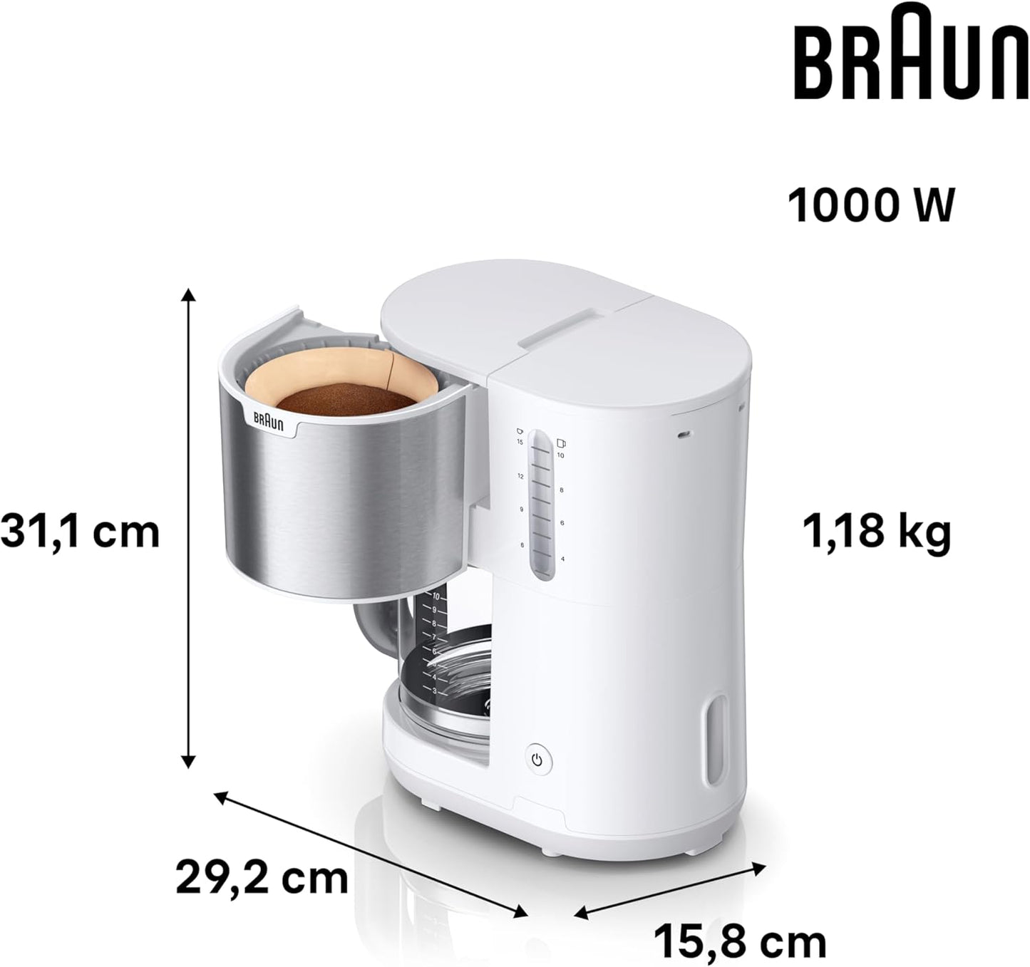 PurShine KF 1500 WH Kaffeemaschine, Glaskanne / Weiss