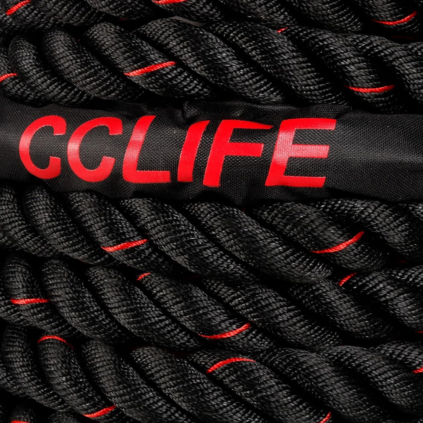 Battle Rope Fitnessseil, 15m schwarz-rote Seile. mit Halterung