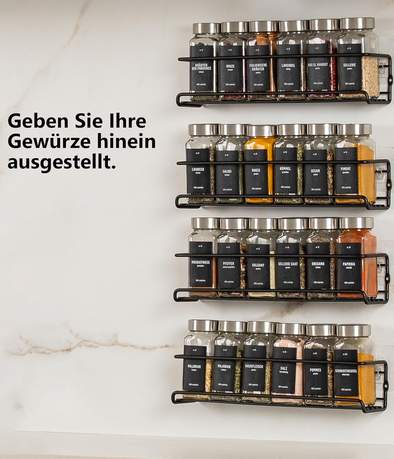 Gewürzregal-Set zum Aufhängen, mit Gläser, Deckel Edelstahl