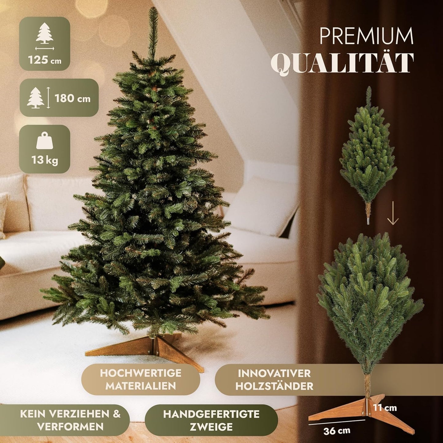 Naturgetreuer Künstlicher Weihnachtsbaum, Grün 180 Cm