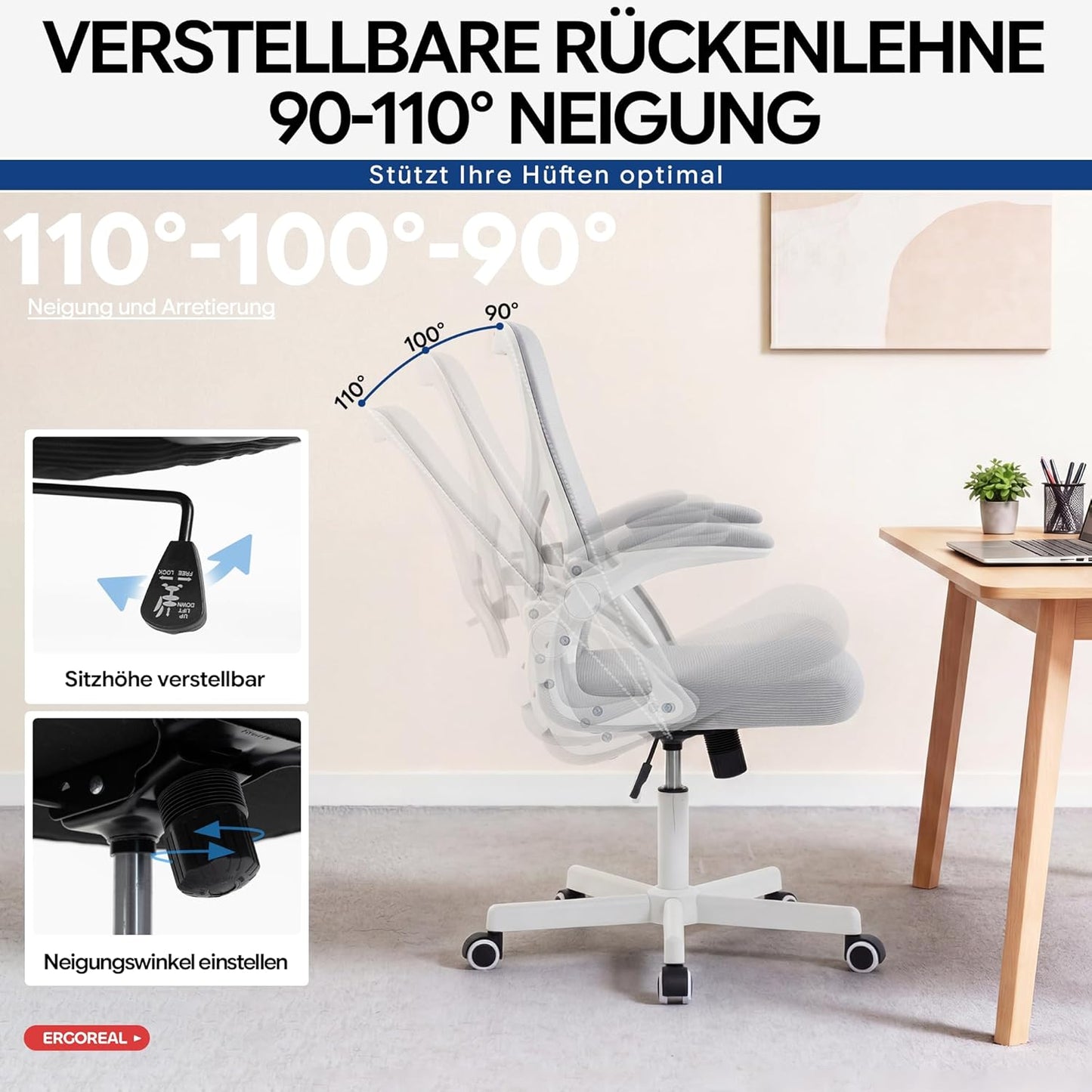 Ergonomischer Bürostuhl, Grauweiss-kopfloses Kissen
