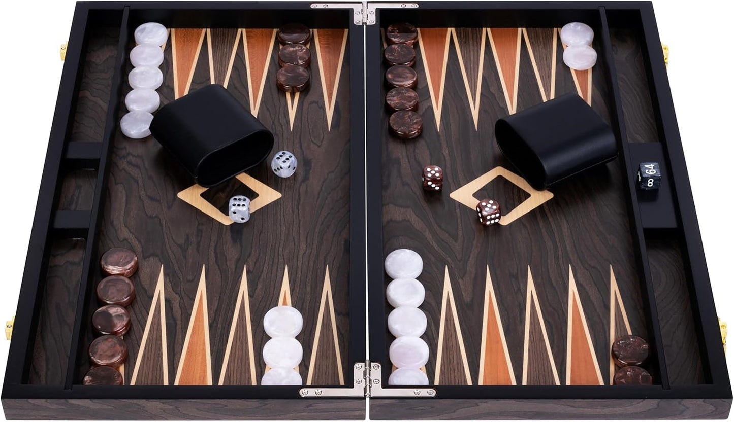 Luxus-Backgammon Spielbrett, 18 Zoll ; Ebenholzbraun