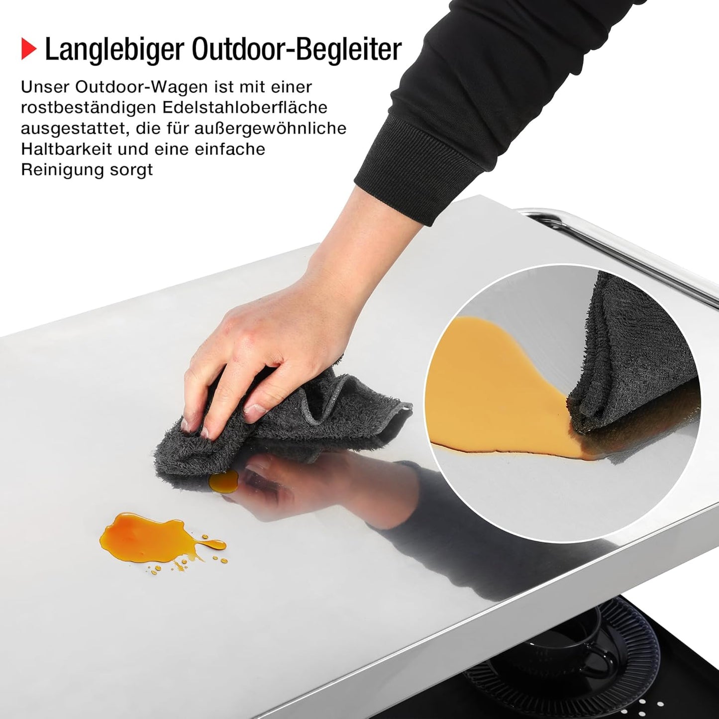 Grillwagen mit klappbarem Beistelltisch und Rollen