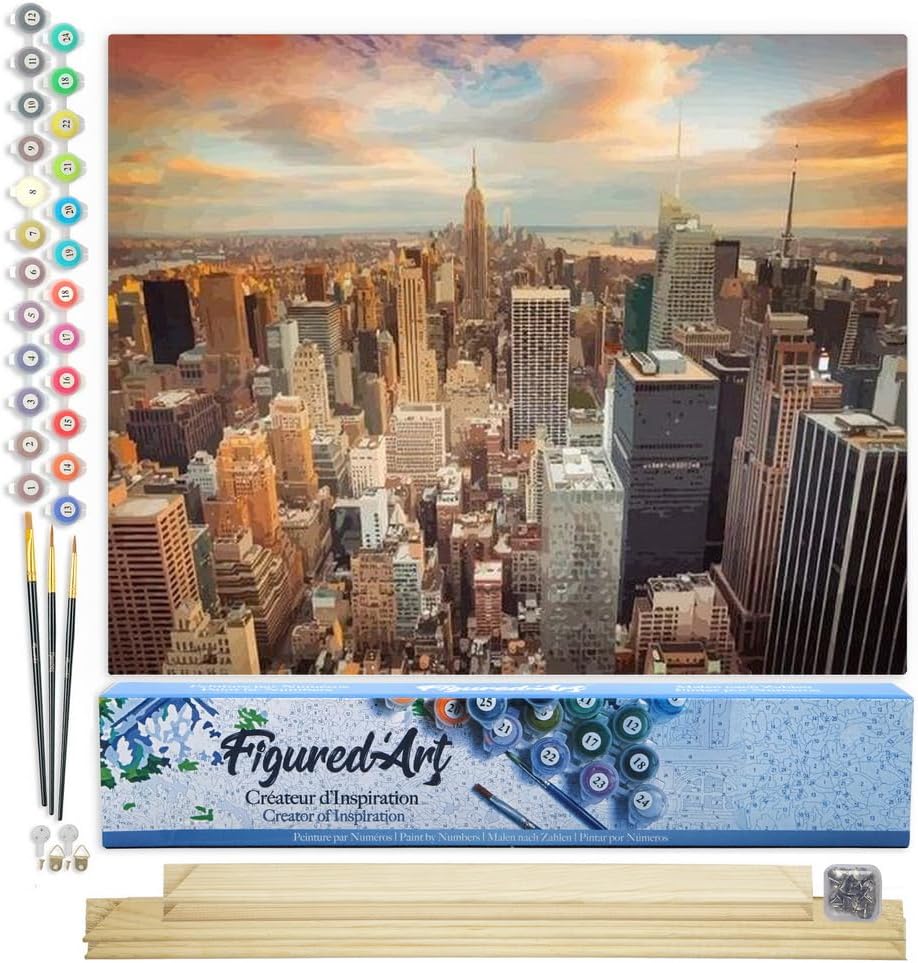 Malen nach Zahlen Set - Sonnenuntergang über New York, Sonnenuntergang über New York 40x50cm Mit Keilrahmen (nicht gespannt)