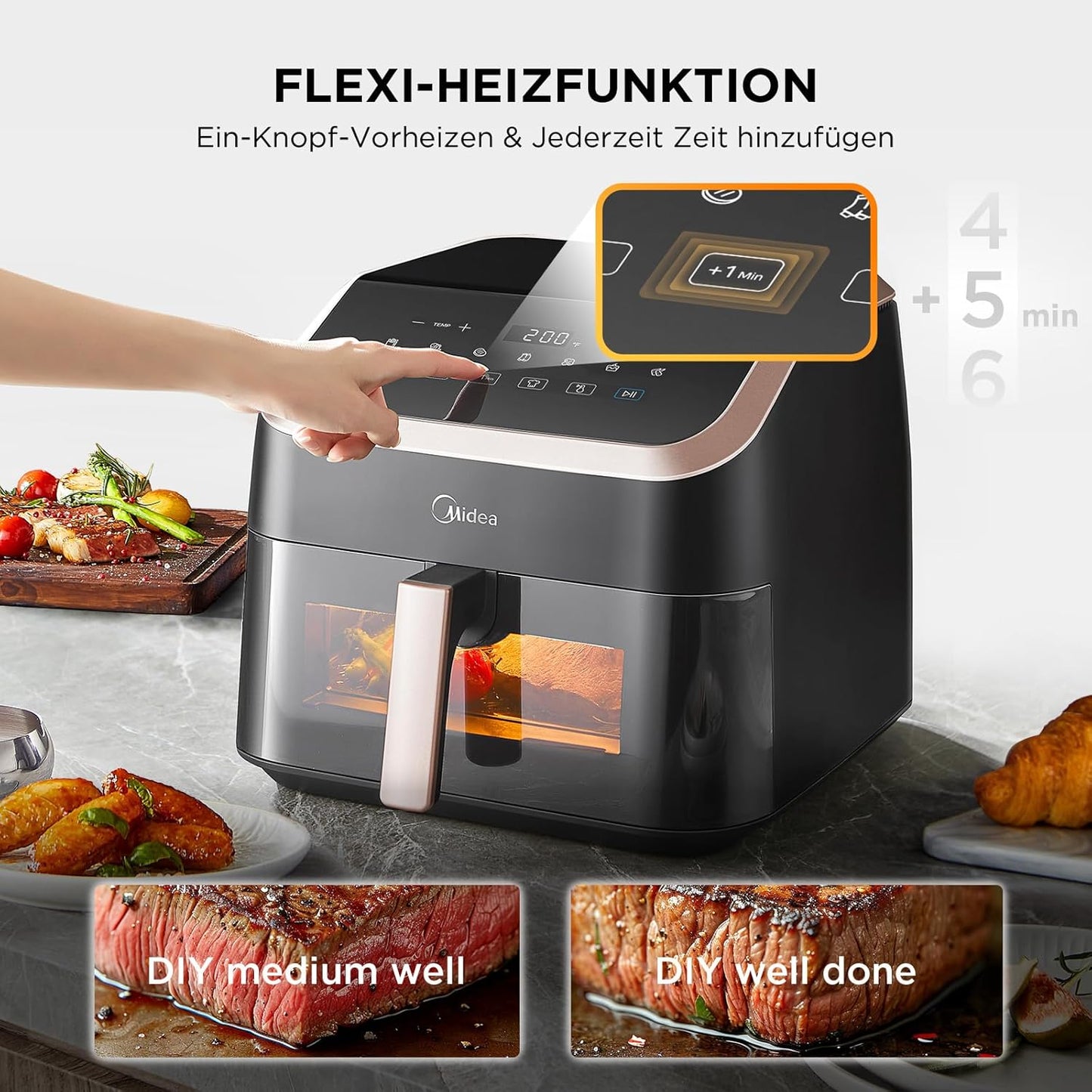Heissluftfritteuse mit Sichtfenster, Schwarz/Roségold 8.5 L