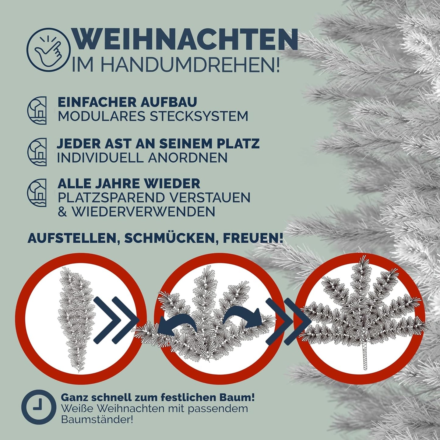 Künstlicher Weihnachtsbaum, schwer entflammbar, Weiß 180 cm