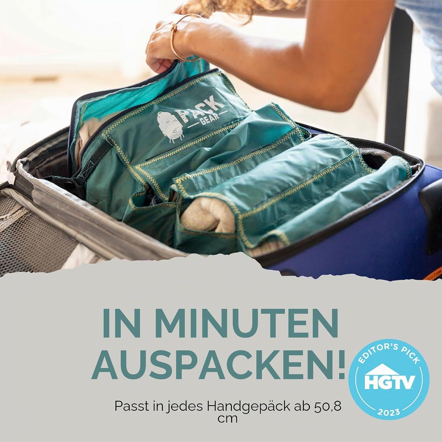 Koffer-Organizer Hängeregal für Handgepäck, Small (Carry-On) - Velcro Grün, Einfarbig
