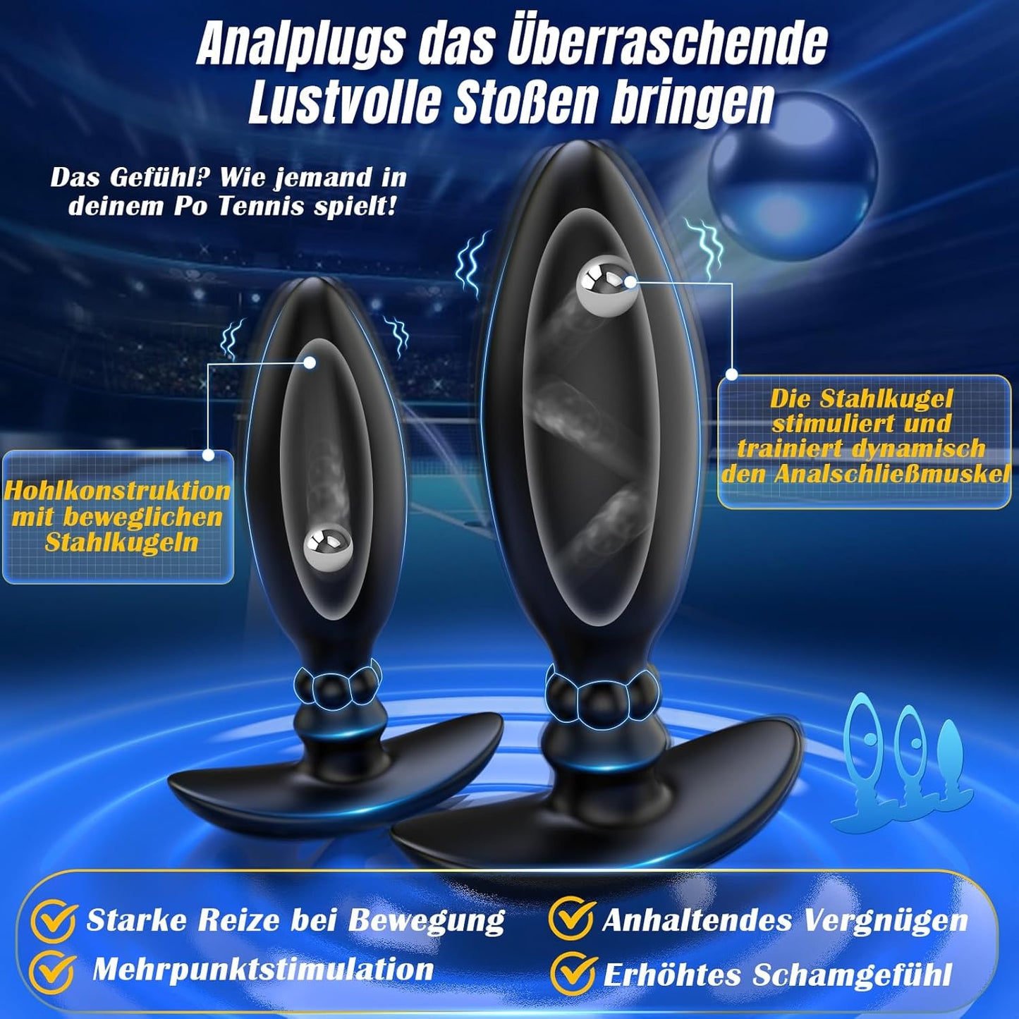 3-teiliges Anal Plug Set mit Stossenden Stahlkugeln