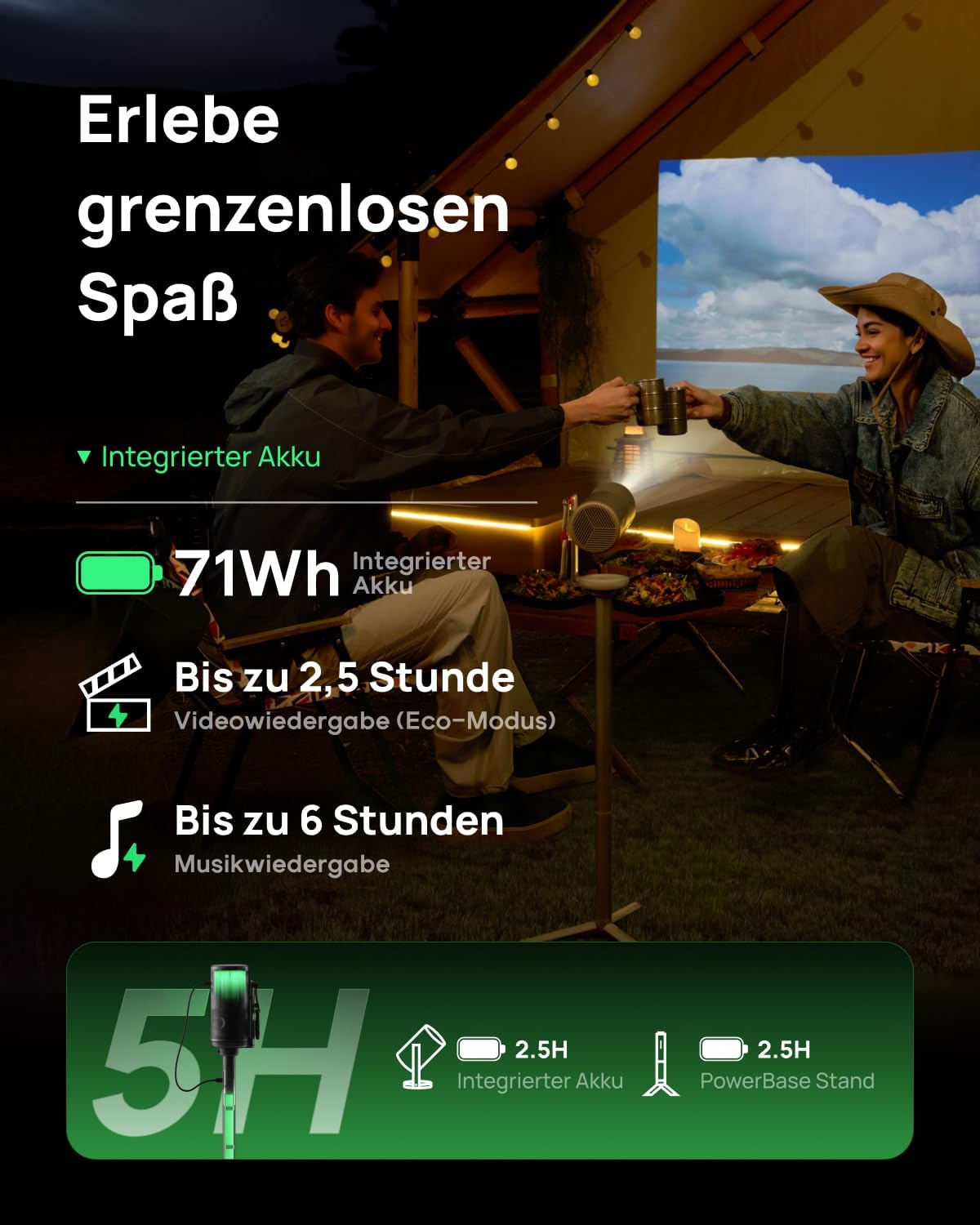 MoGo 4 Mini Beamer mit Akku & Google TV, 2,5h Laufzeit, MoGo 4
