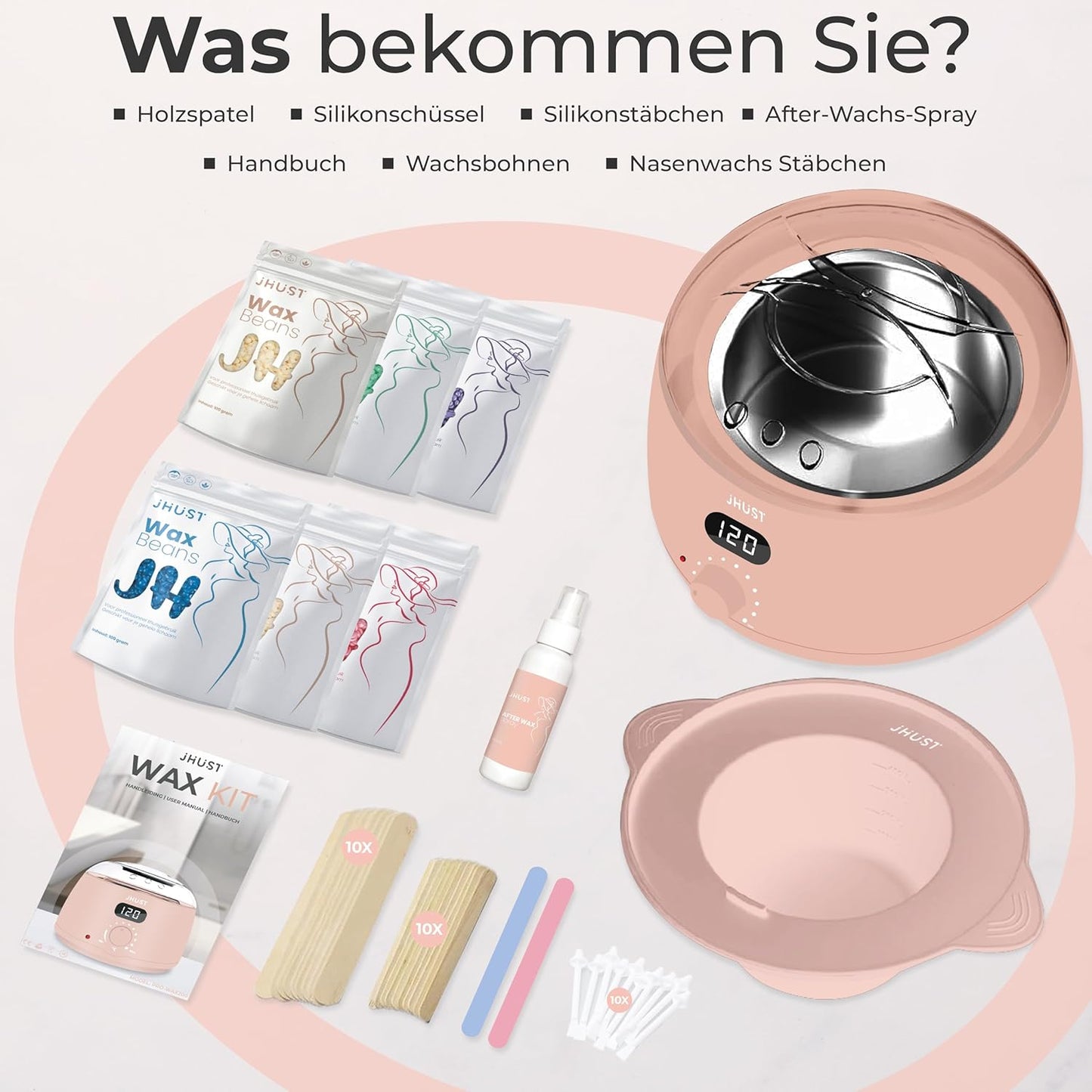 Wachswärmer-Set mit Wachsperlen und Zubehör, Rosa