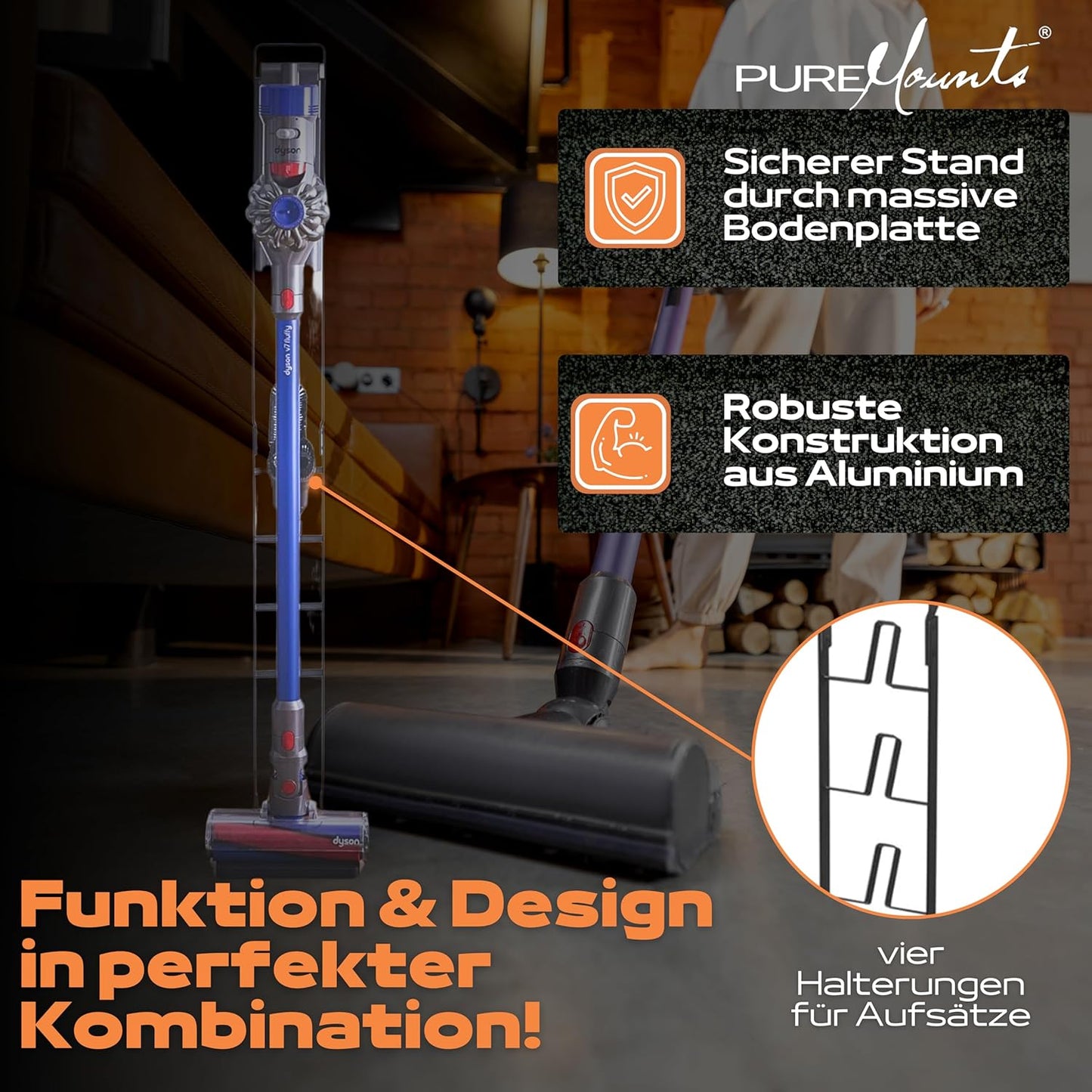 Staubsaugerständer für Dyson V7-V15 Modelle, Schwarz