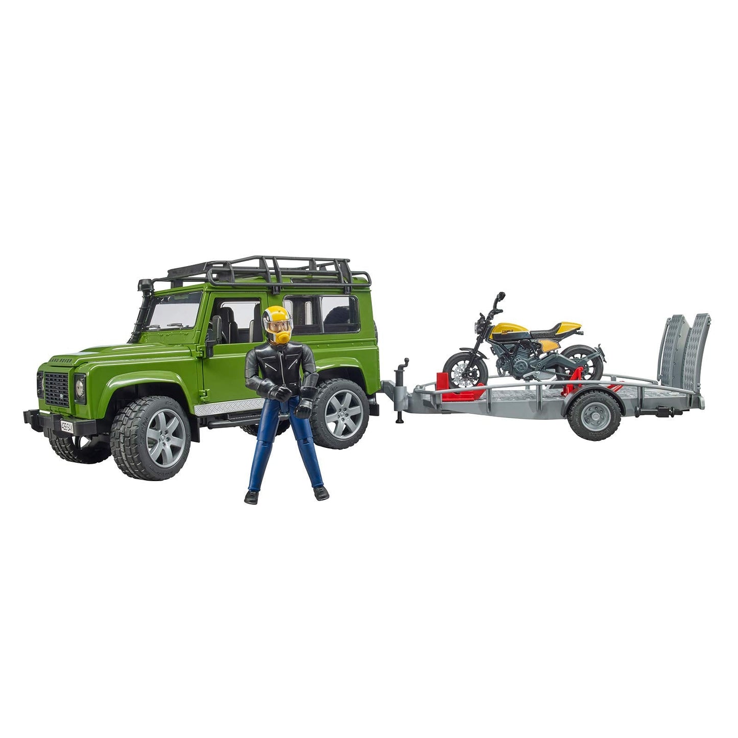 Land Rover Defender mit Anhänger, Scrambler Ducati Full Throttle, Modellfahrzeug