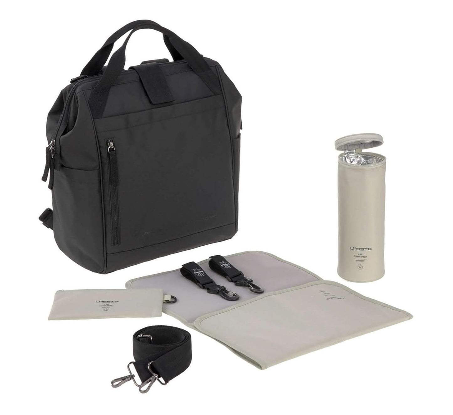 Baby Wickelrucksack Goldie Up mit Wickelzubehör & Unterlage, Schwarz
