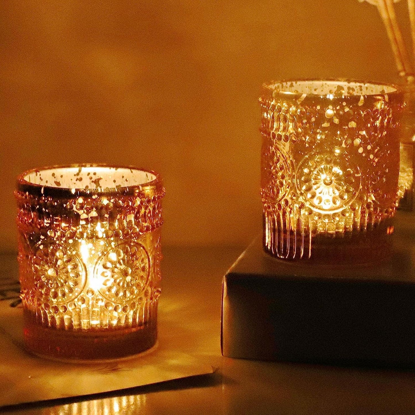 Teelichthalter-Set aus Quecksilberglas (12 Stück), Gold