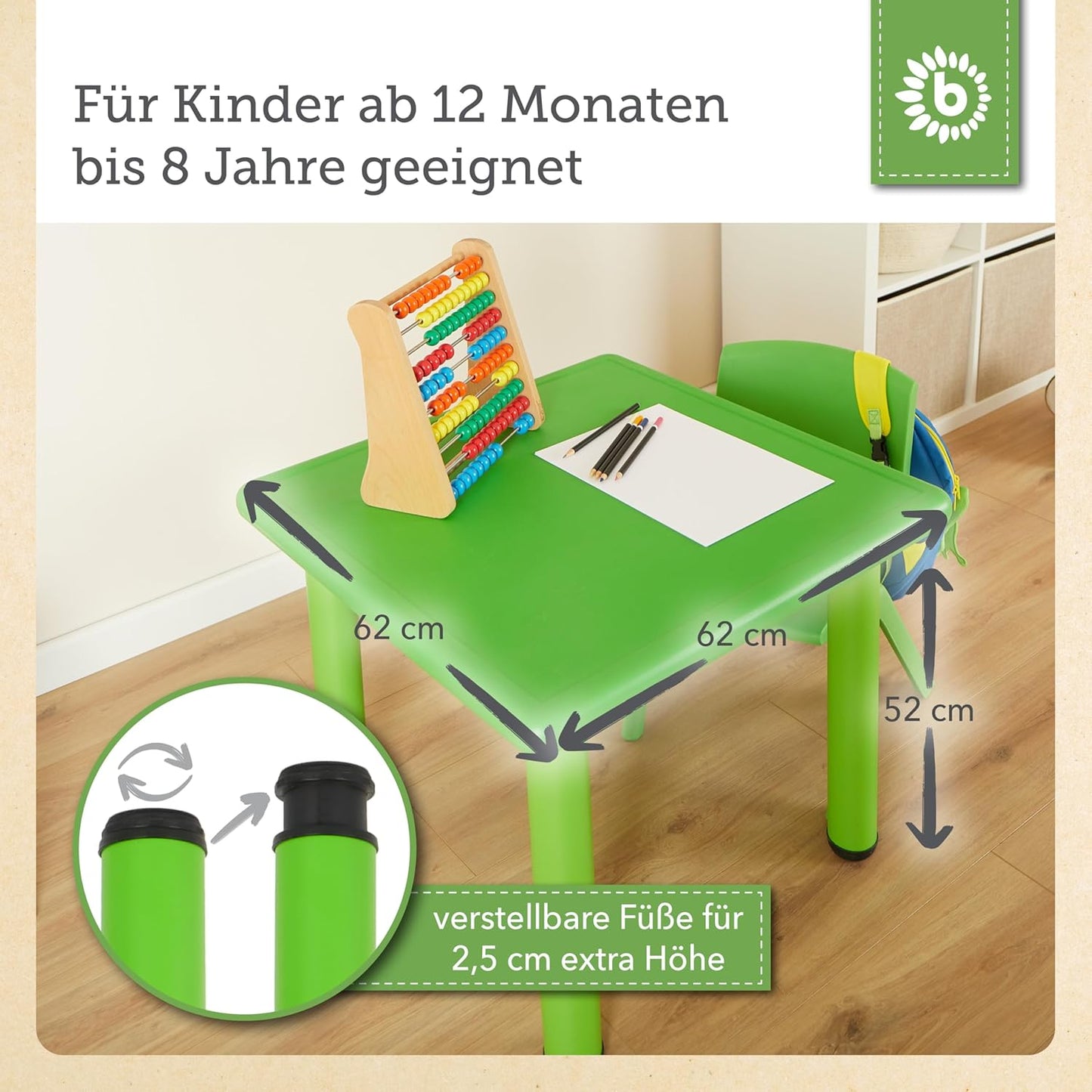 Kindertisch-Set mit 2 Stühlen, Grün & Grün