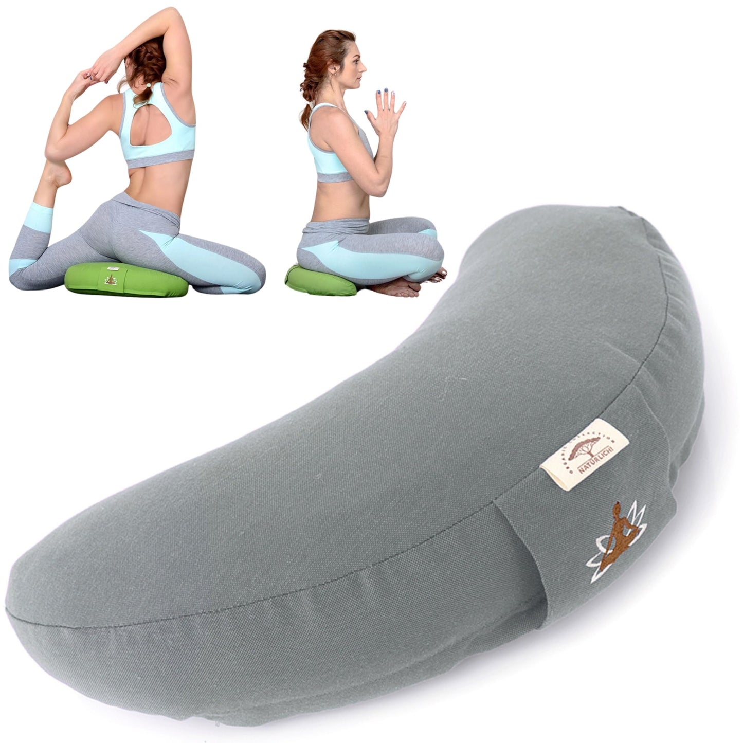Halbmond Yogakissen mit Buchweizenschalen-Füllung, Grau 46 x 25 x 10 cm