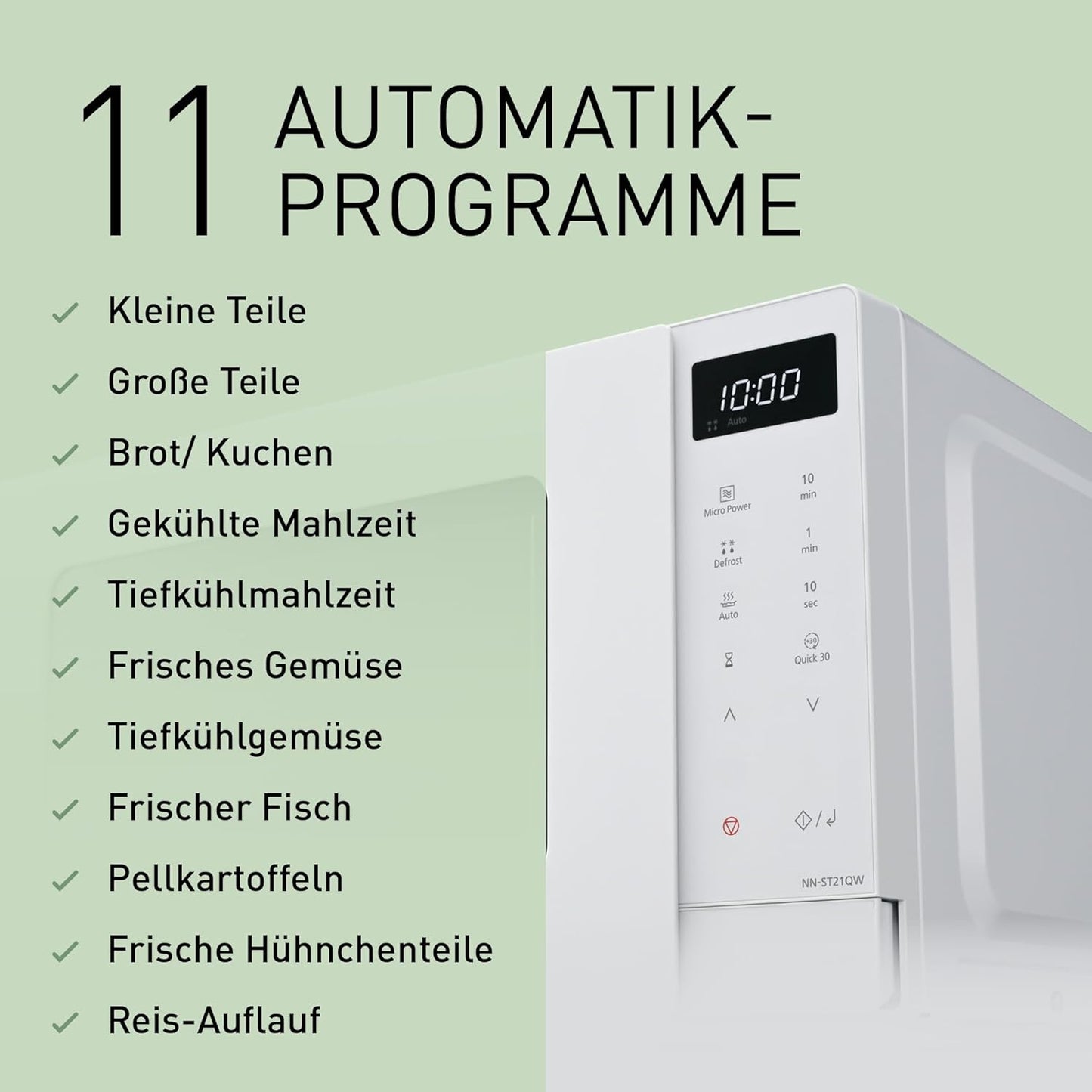 Solo-Mikrowelle NN-ST21QWEPG mit Automatikprogrammen, Solo Compact Weiß