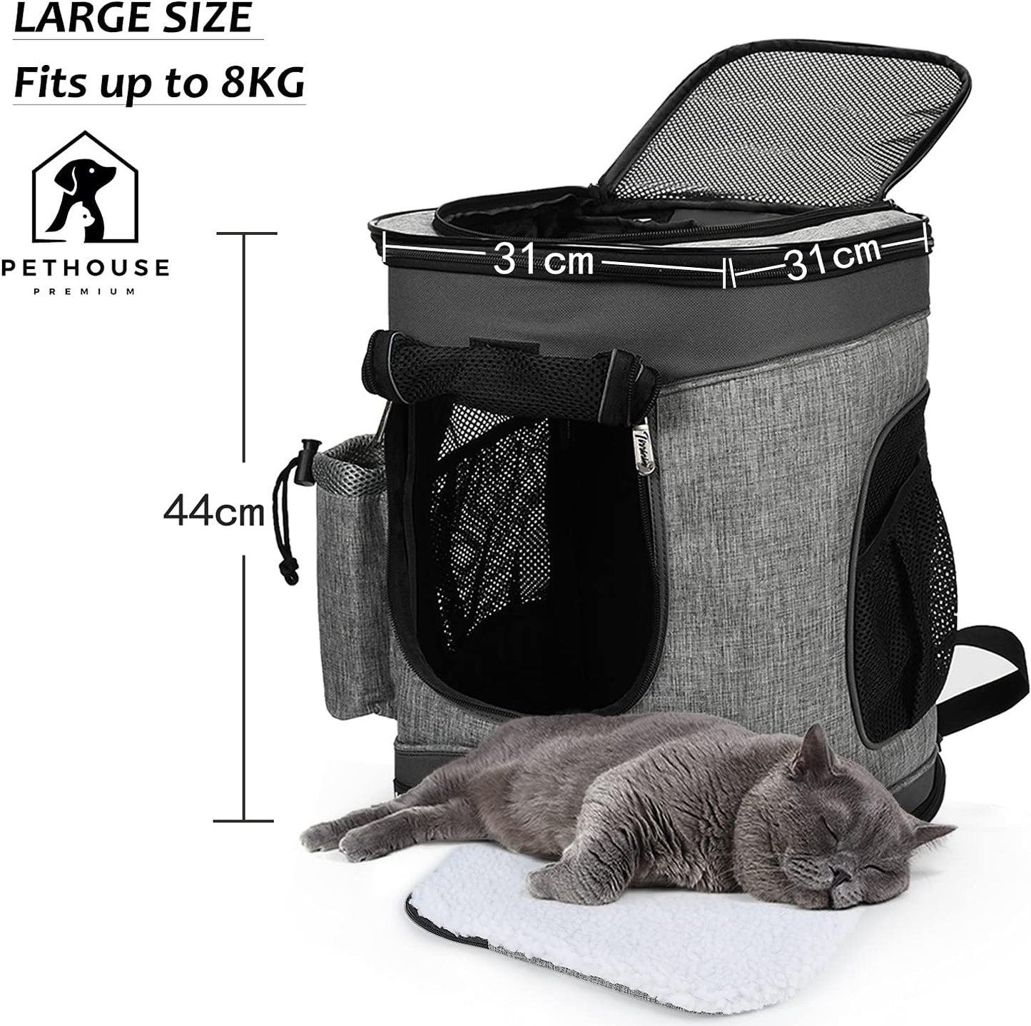 Haustier Rucksack bis 8 kg, Schwarz