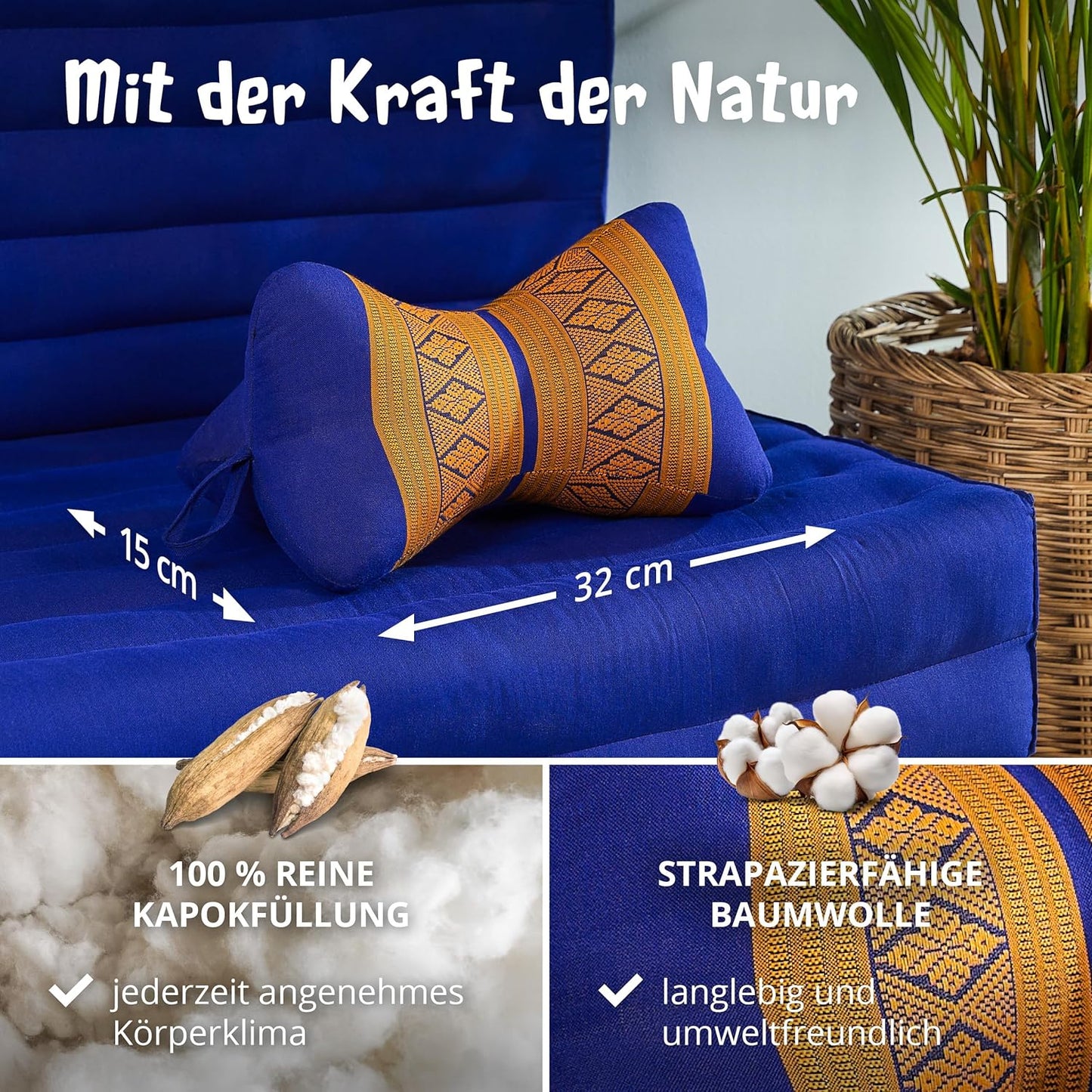 Nackenstützkissen in Knochenform, Blau/Gelb