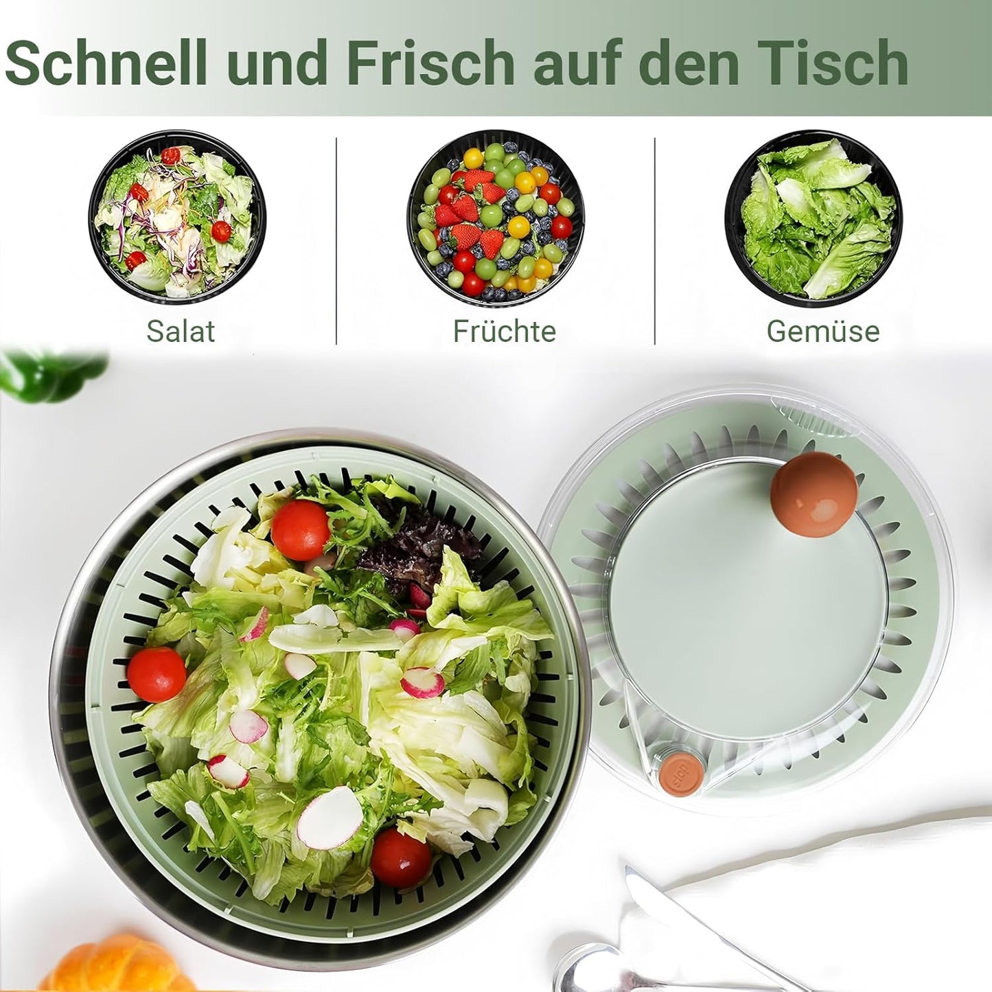 Salatschleuder mit Kurbelantrieb