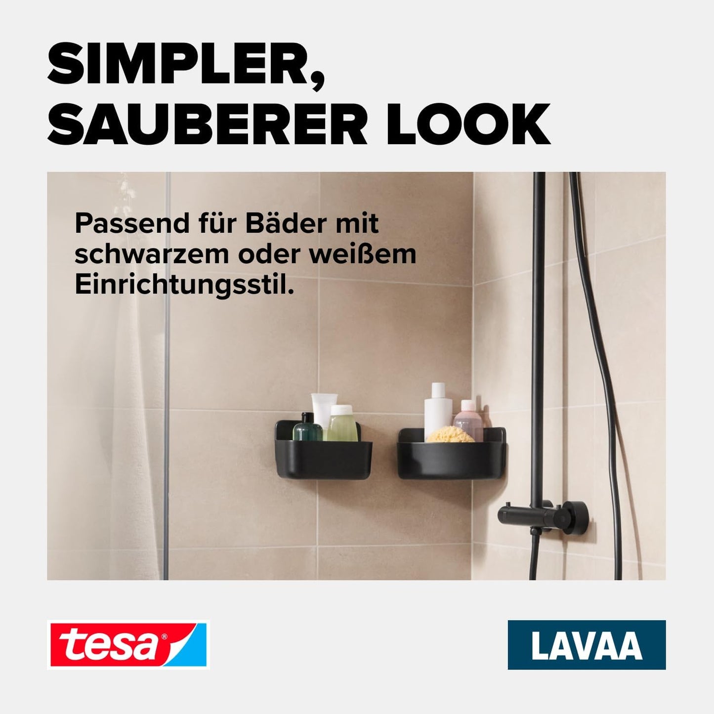 Duschkorb Lavaa zur Wandmontage ohne Bohren, Duschablage Größe M