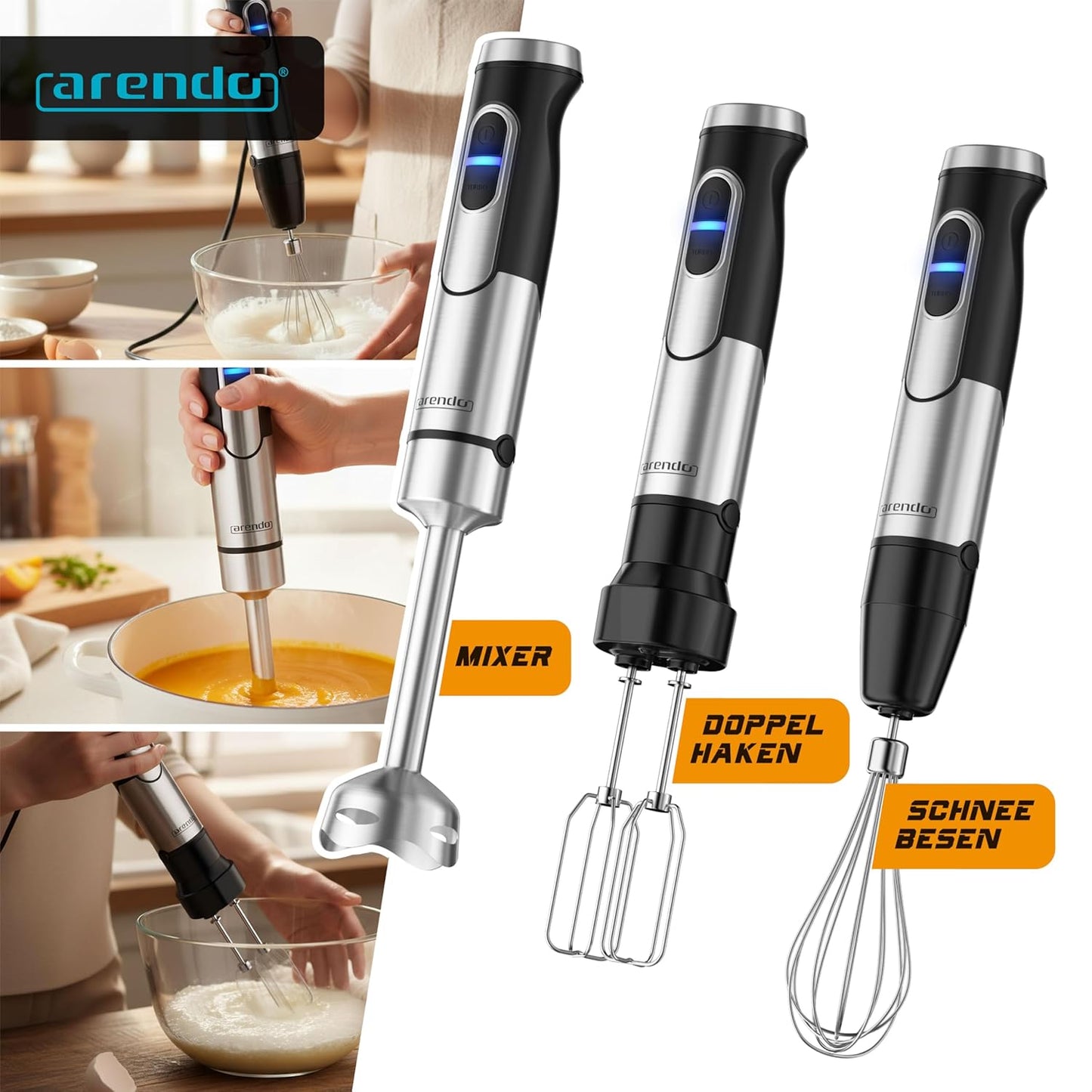 Handmixer mit Pürierstab und Schneebesen