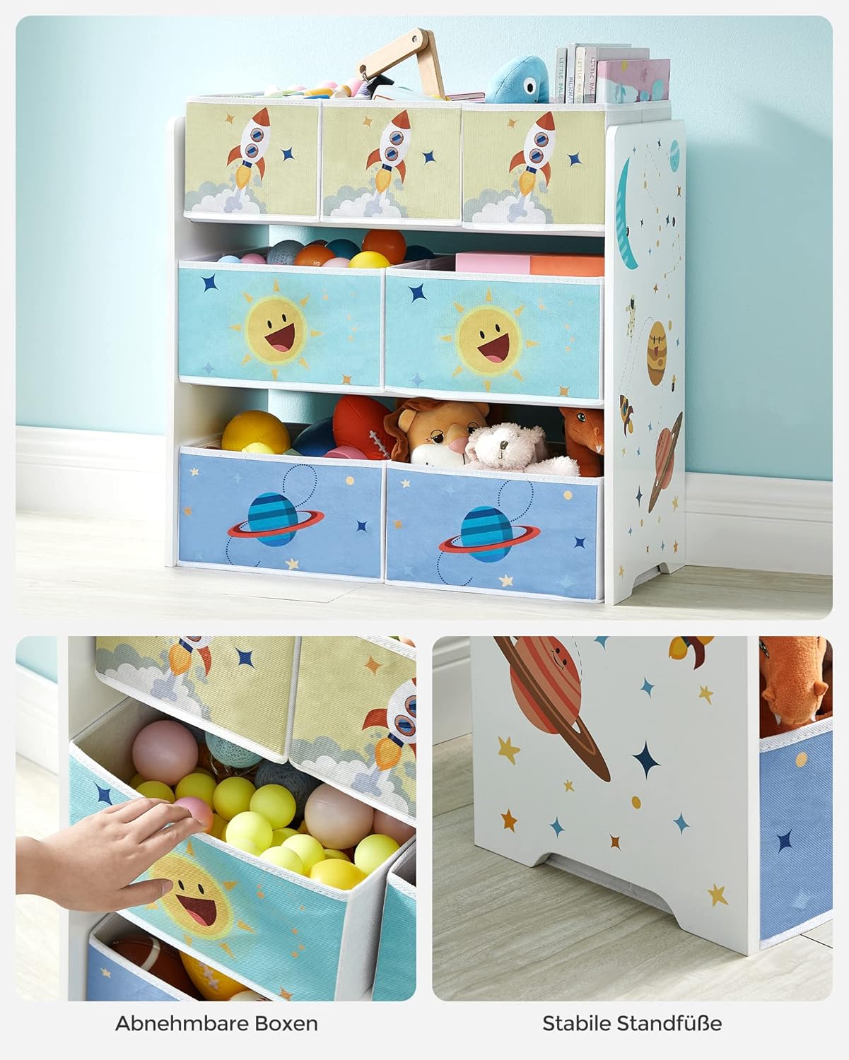 Kinder-Spielzeugregal mit Aufbewahrungsboxen (7 Stück), Weiss