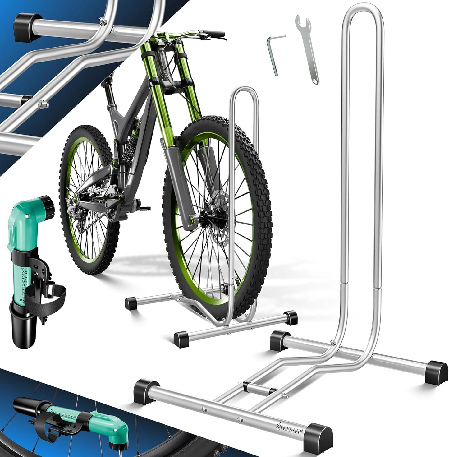 Fahrradständer inkl. Luftpumpe, Silber 1er Set