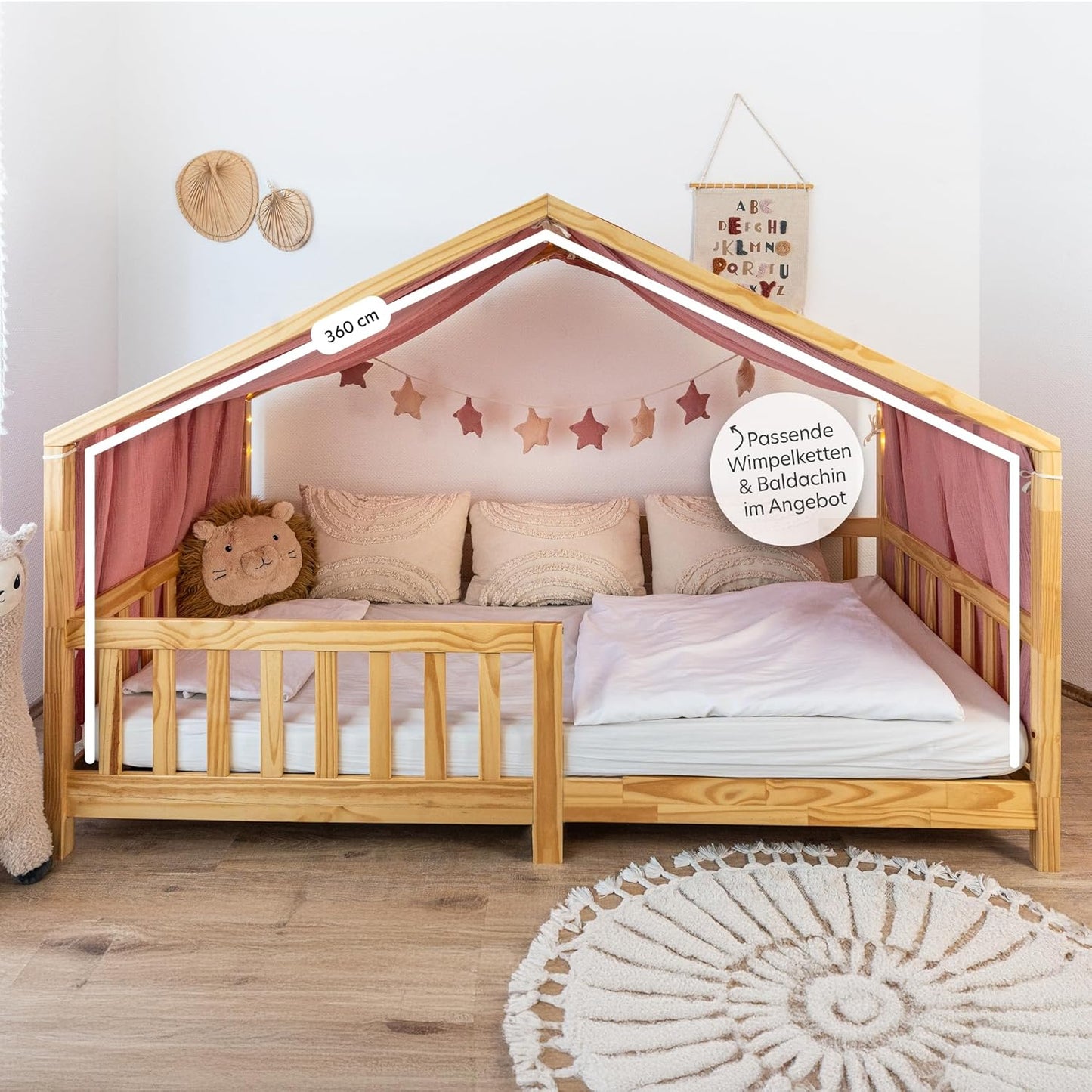 Hausbett-Stoffhimmel mit Gold-Applikation, Altrosa mit Gold 135 x 360cm