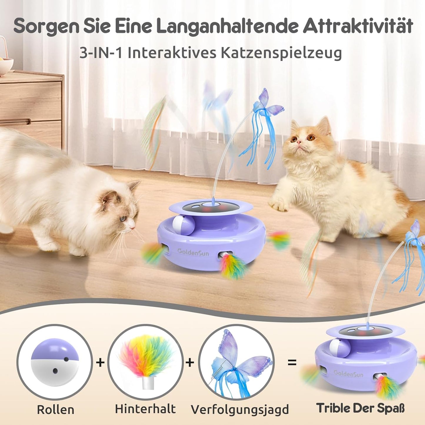 3 in 1 interaktives Katzenspielzeug, lila