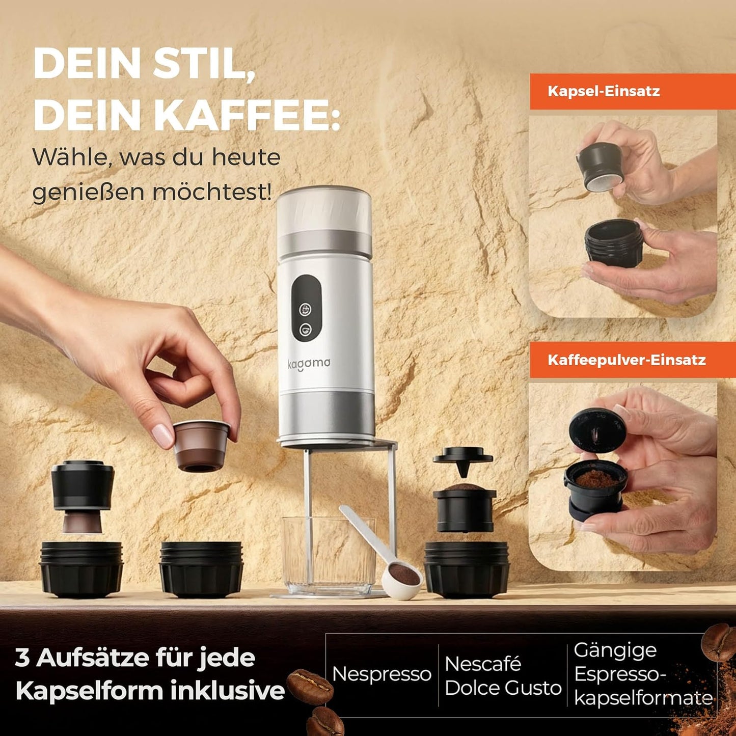 Tragbare Espressomaschine mit Akku, Weiss