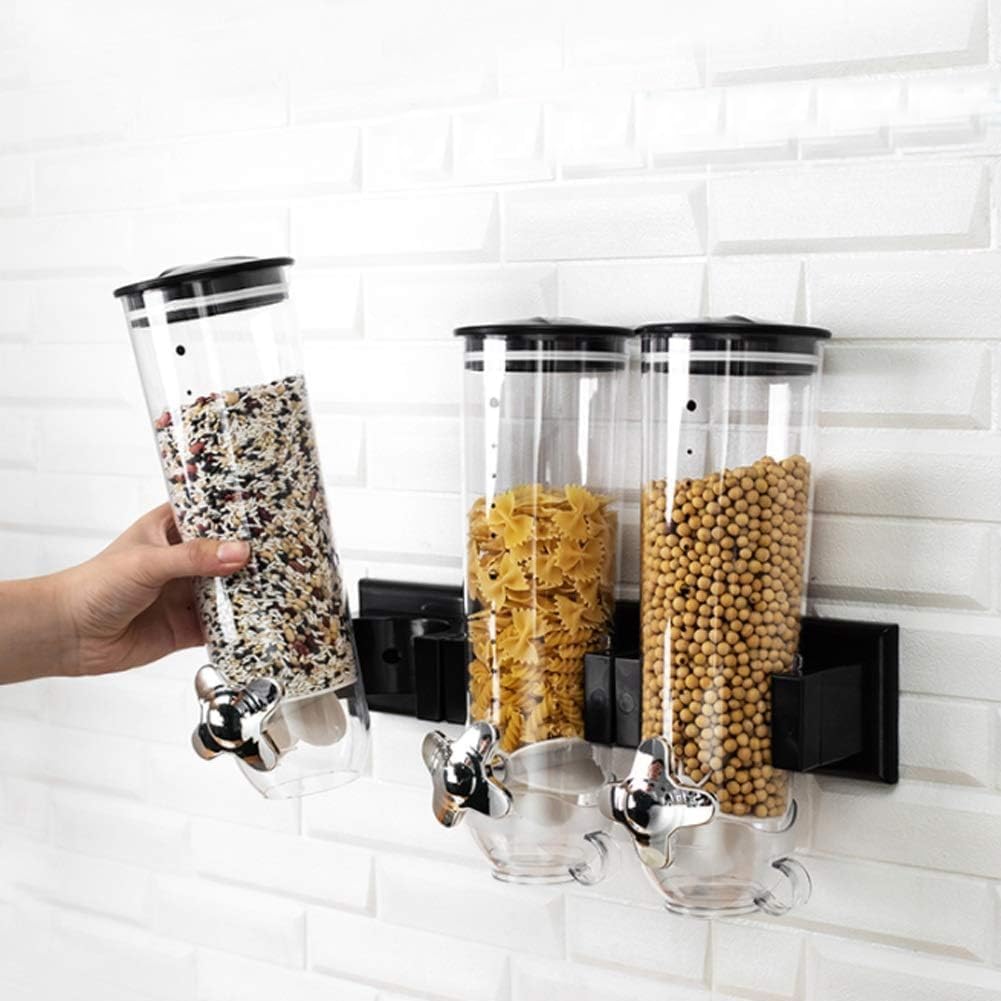Dreifacher Müsli-Spender zur Wandmontage, Schwarz