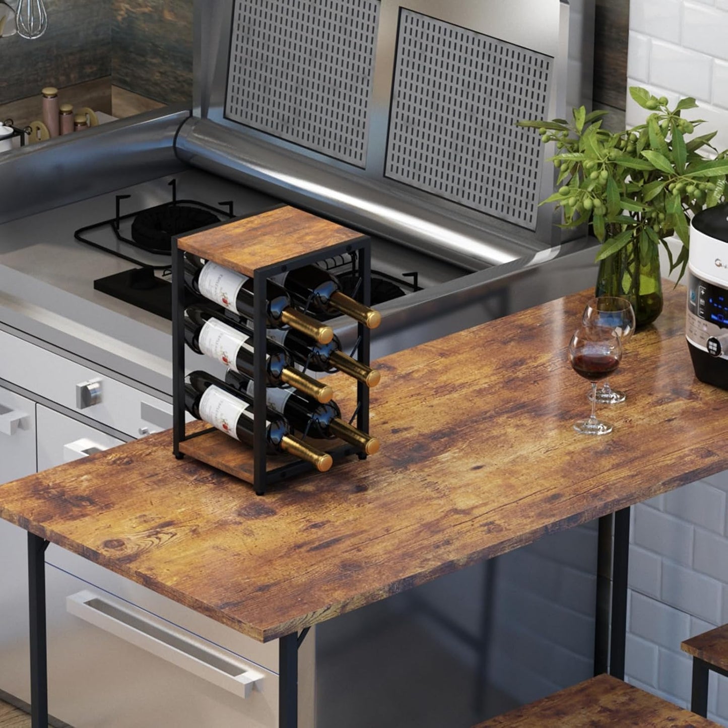 Rustikales Weinregal TMJ901H, Holz 6 Flaschen