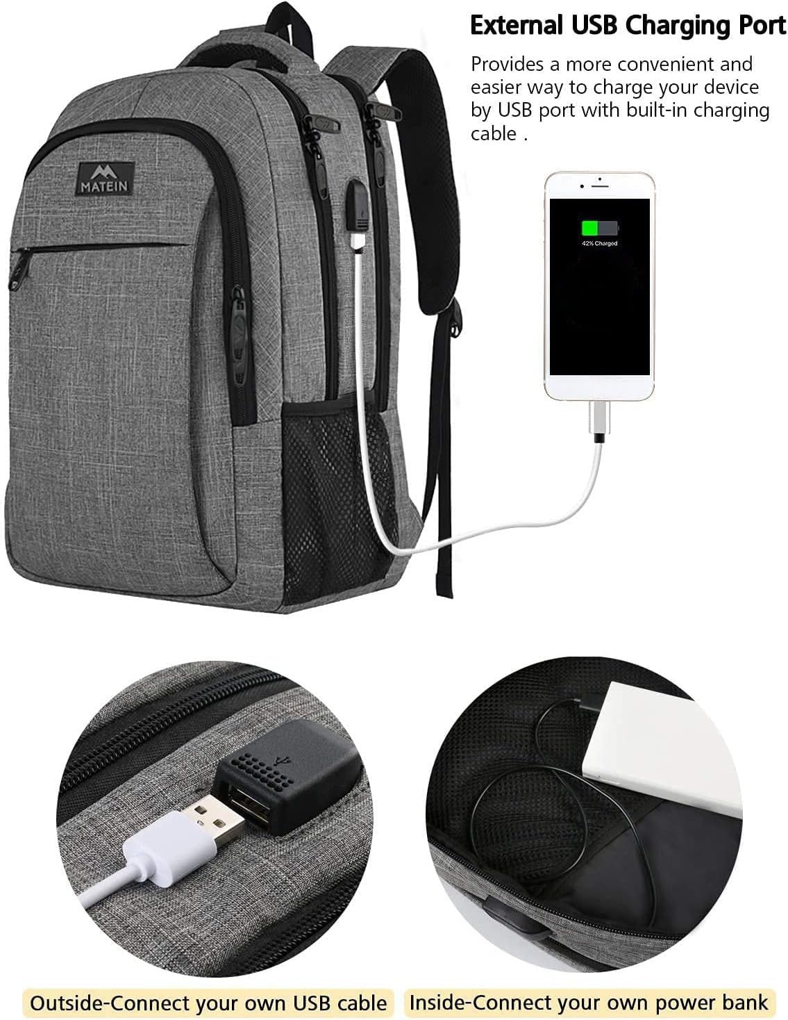 Laptoprucksack mit USB-Anschluss, 15,6 Zoll / Grau