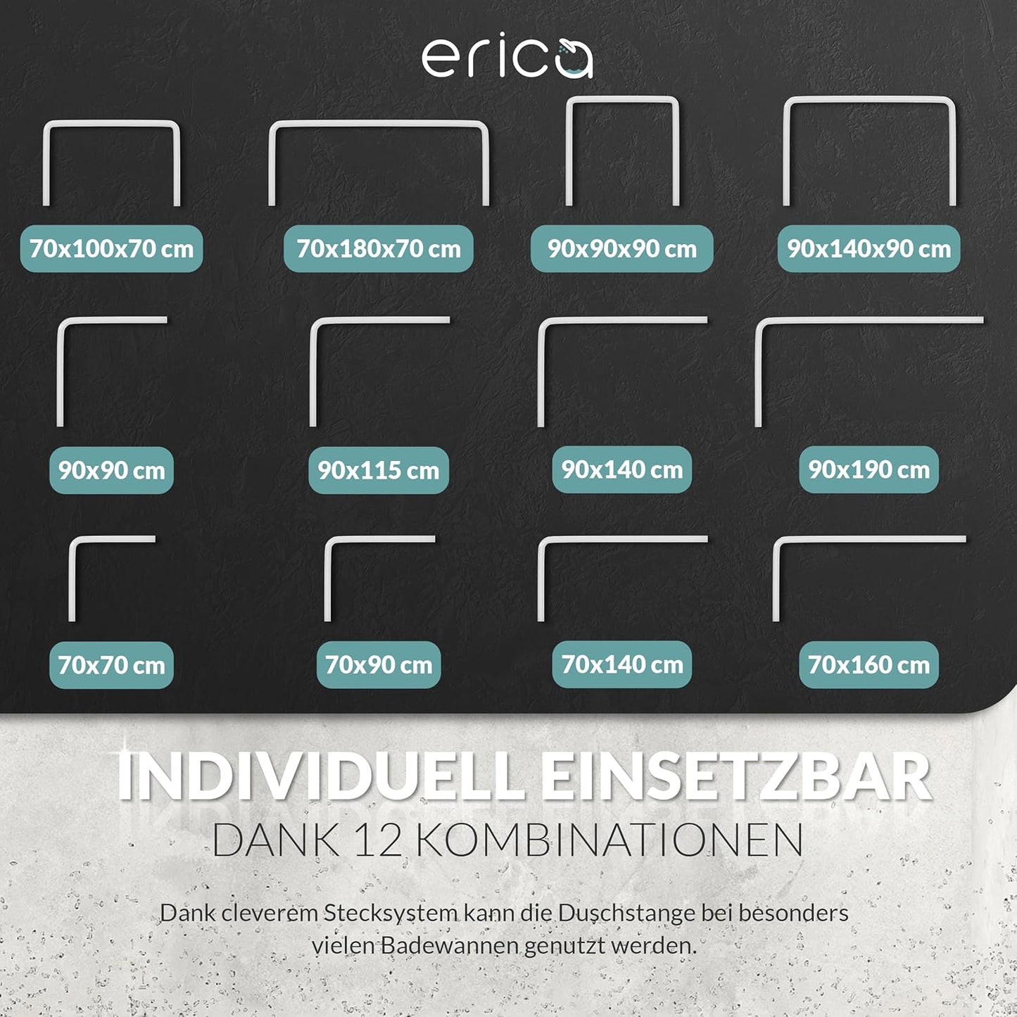 Duschvorhangschiene Eckkombination, ohne Deckenhalterung, Weiss