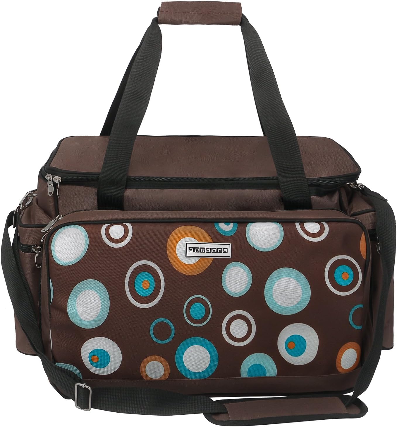 Picknicktasche für 6 Personen, Braun Hellblau Kreise