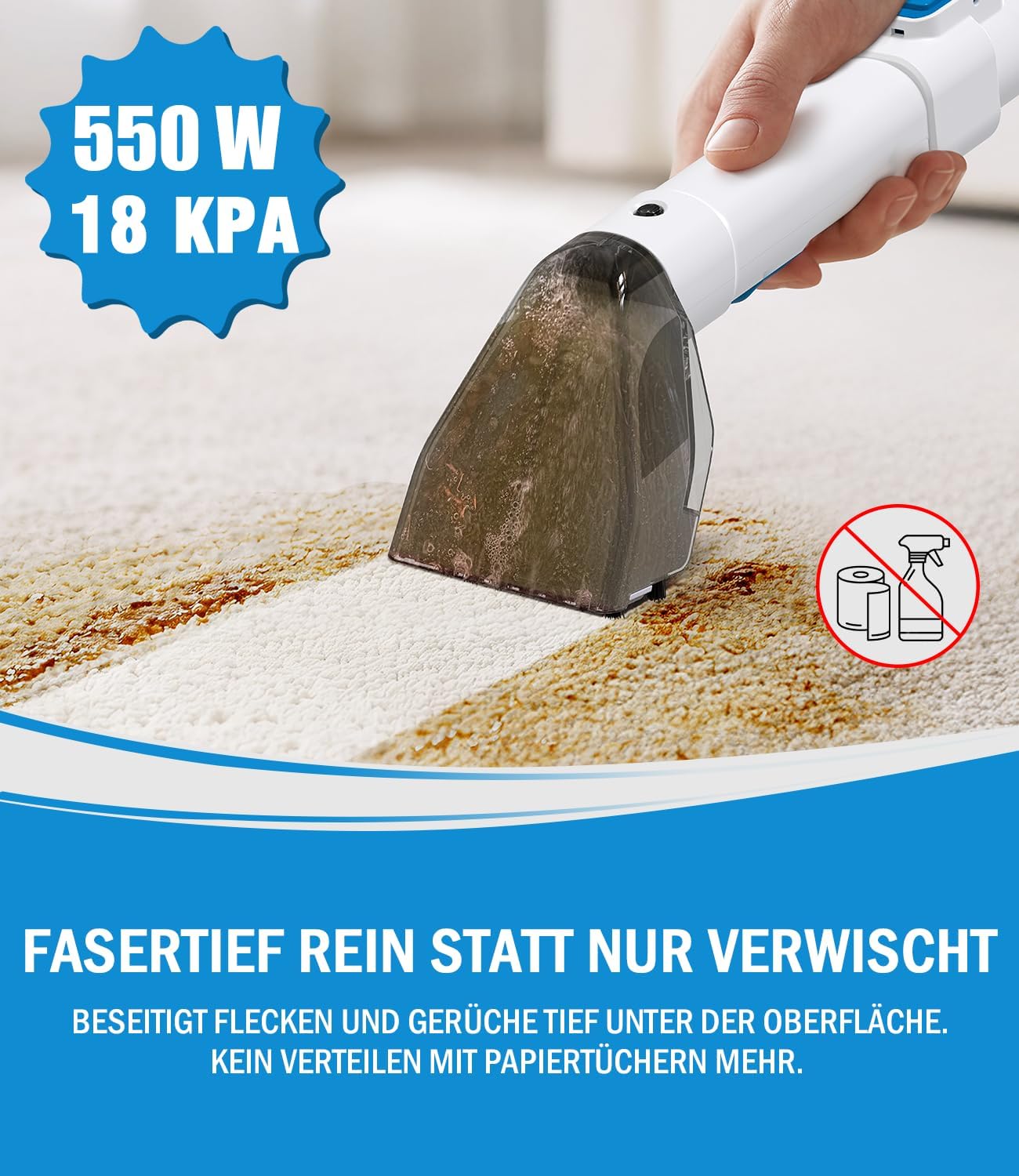 Polsterreiniger Nasssauger mit Selbstreinigung, Blau Weiss