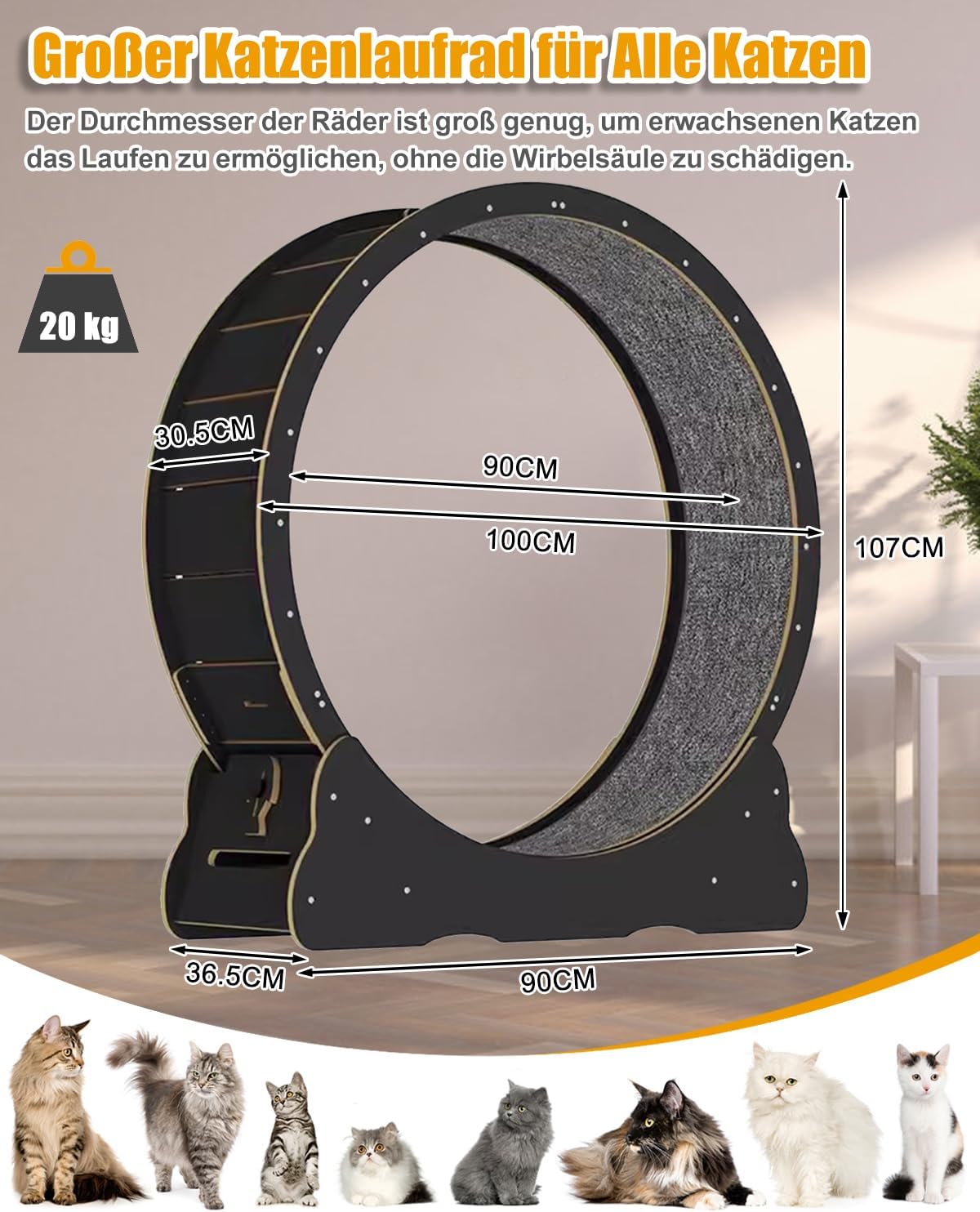 Katzenlaufrad, Ø100 cm, Schwarz 100cm