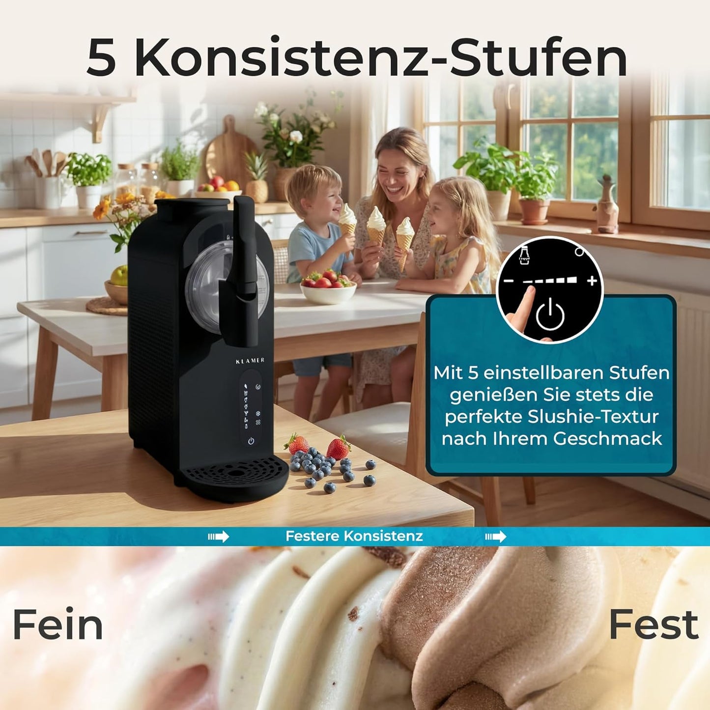 Softeismaschine mit 7 Programmen und Rezeptbuch, 1,5L Schwarz 7in1