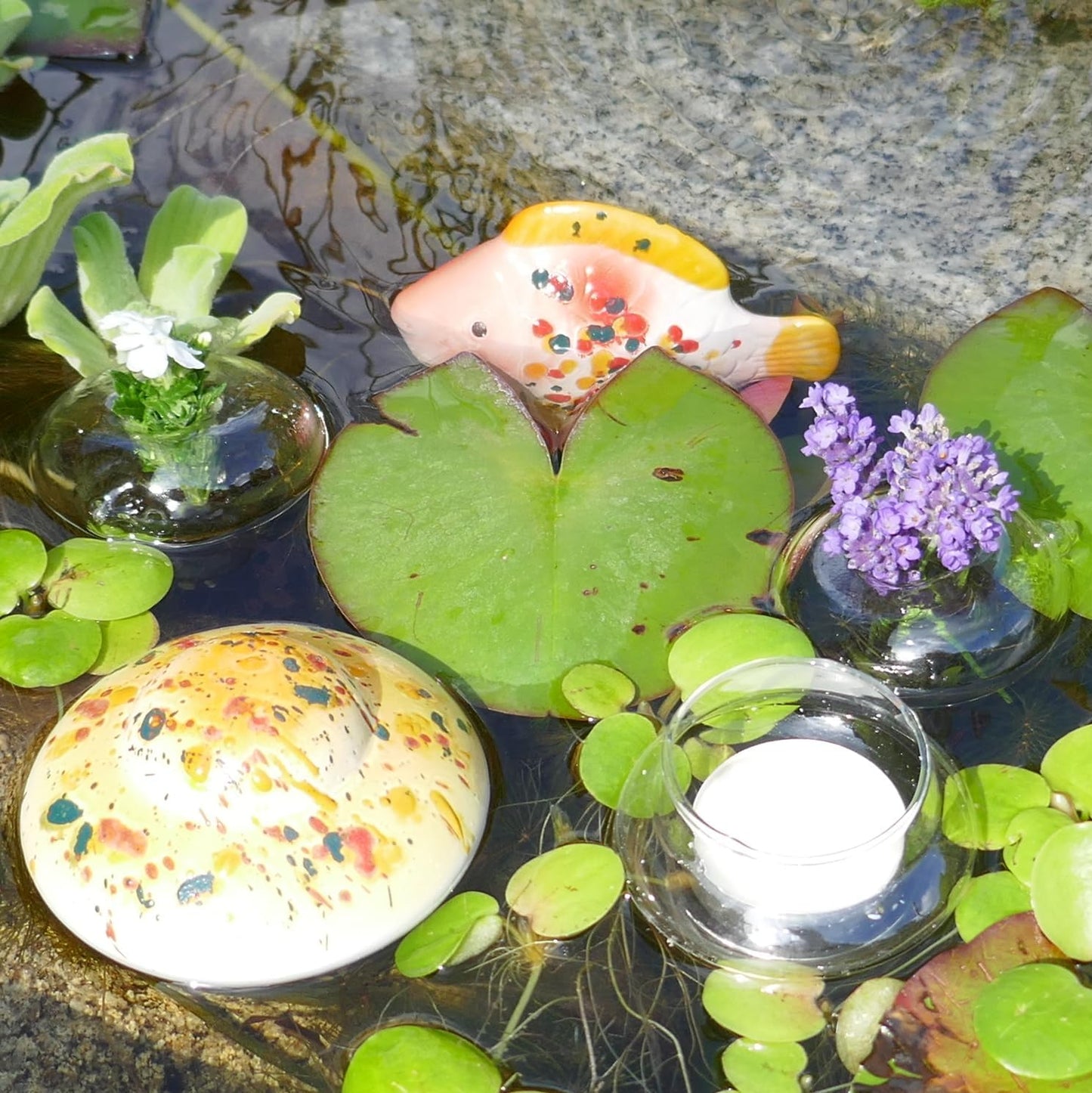 Miniteich Set mit Schwimmfisch und Blütenringen