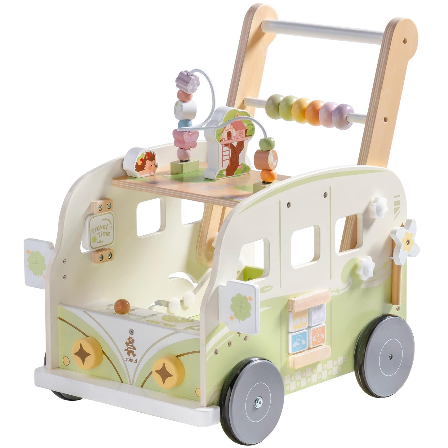 Einstellbarer Baby Lauflernwagen aus Holz, Grün
