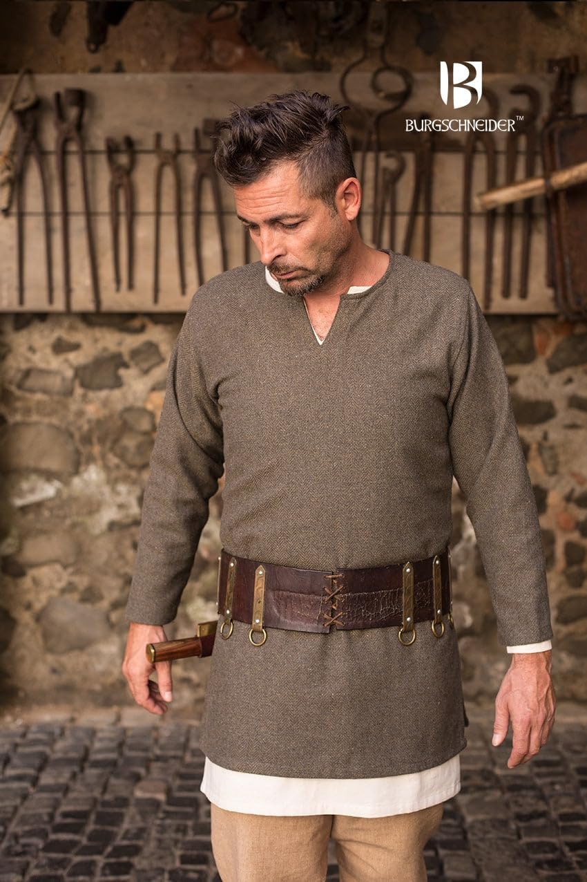Fischgrättunika Tyr für LARP, Herringbone Olive/Grey M