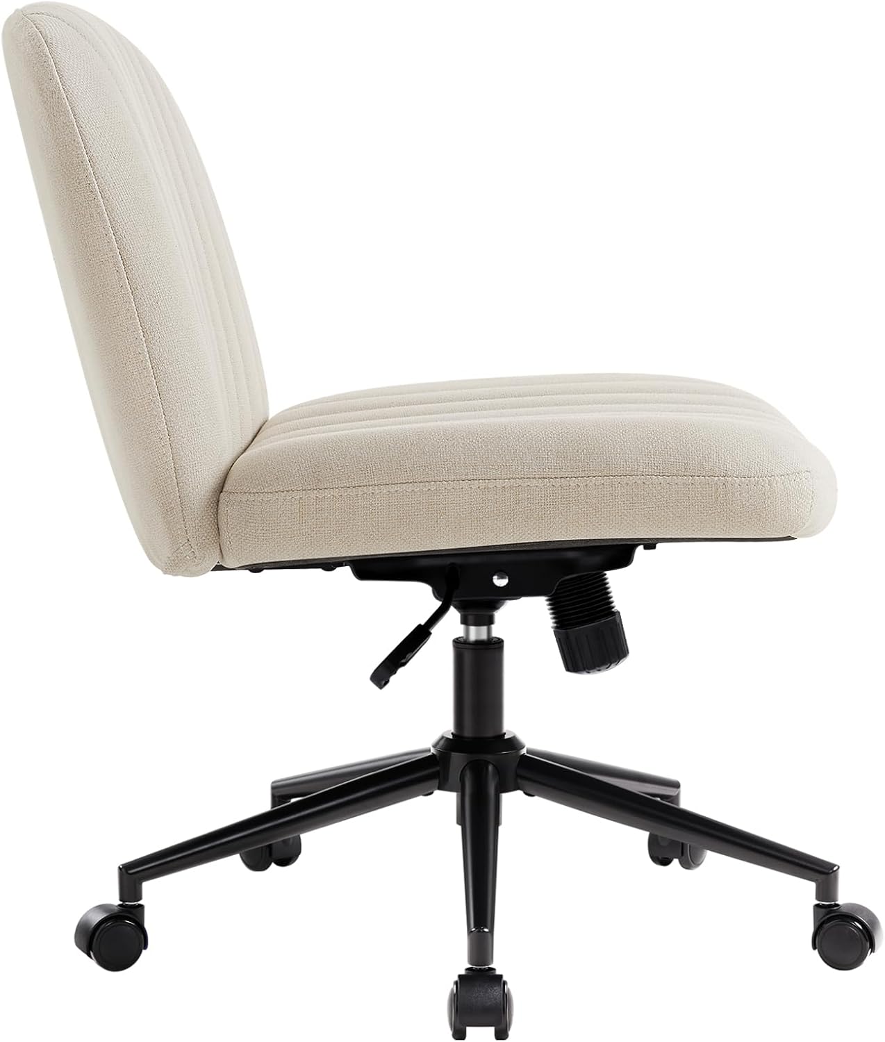 Höhenverstellbarer Drehstuhl ohne Armlehnen, Beige mit Rollen