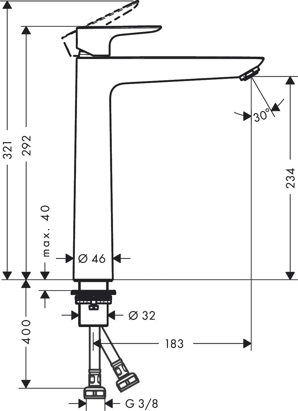 Talis E 240 Waschtischarmatur, wassersparend, Chrom, Auslaufhöhe 240mm, ohne Ablauf