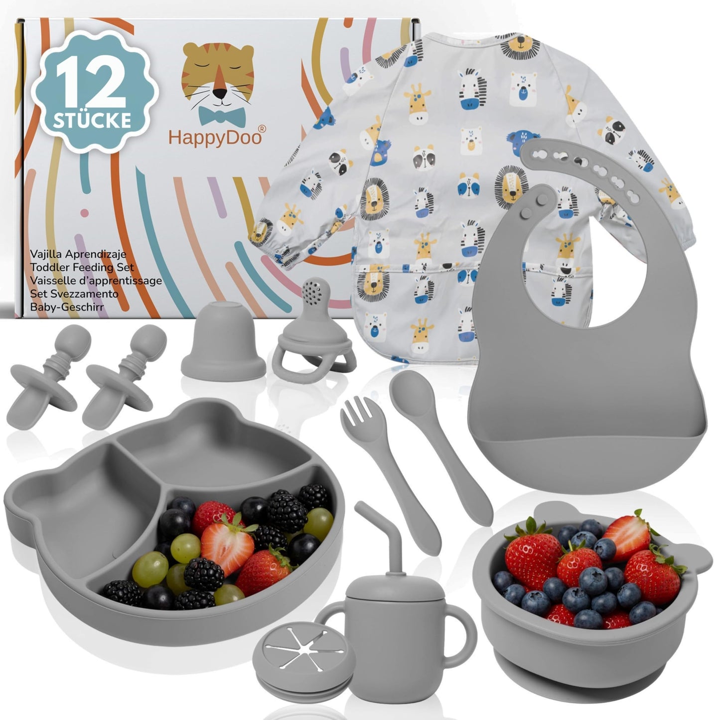 12-teiliges Baby-Geschirrset, Grau